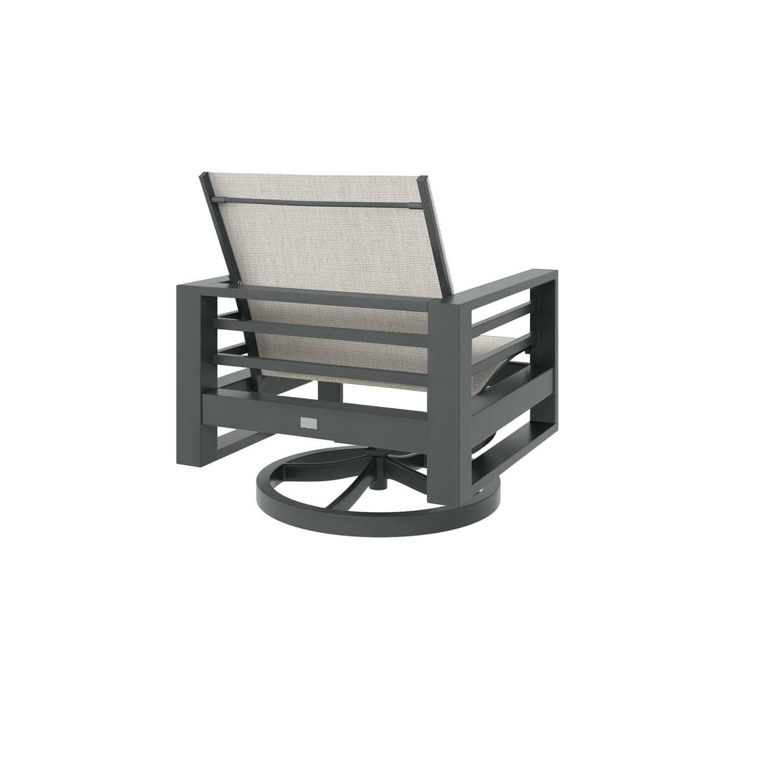 Palermo Aluminum Club Chair Swivel Rocker in Graphite w/ Harbor Pebble Sling By Ebel - Back View - White Background thumbnail
