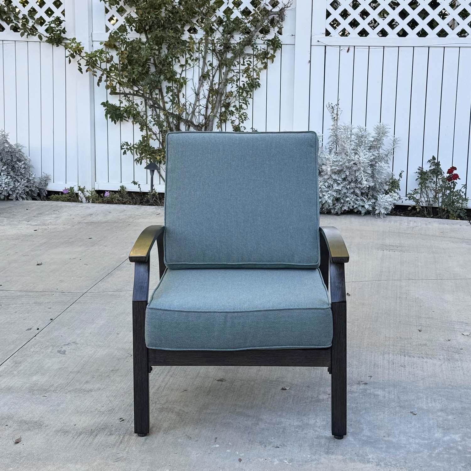 Atlantis Aluminum 2 Pc Club Chair Set w/ Adjustable Backrest in Walnut/Spa by Darlee - Front View - Lifestyle thumbnail