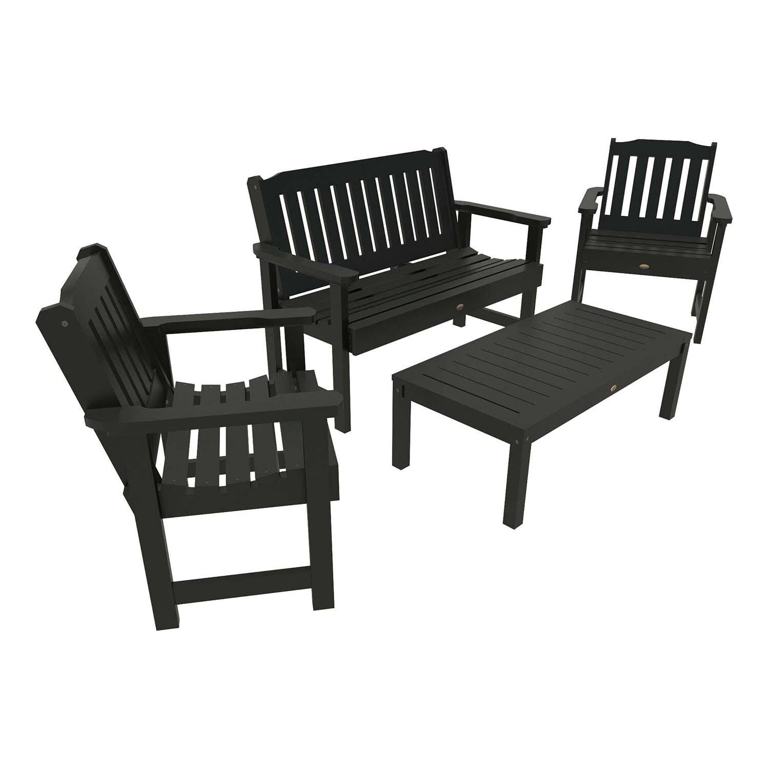 Hart Lane 4 Pc Set Polyresin Seating Set in Black By Lakeview Outdoor Designs - White Background thumbnail