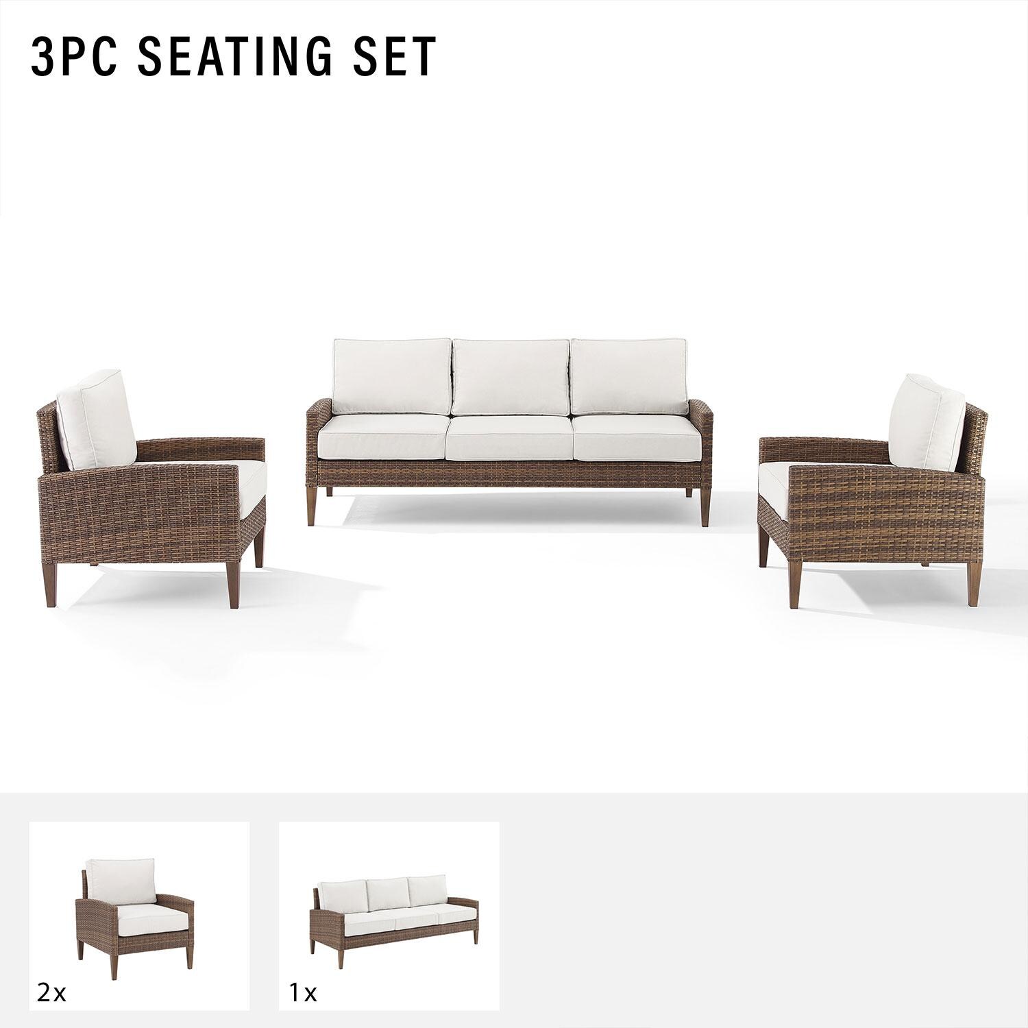 Ultimate Patio UP-92426BR-CR 3Pc Wicker Outdoor Sofa Patio Furniture Set in Creme - Included in Set (Sofa & Two Club Chairs) - Diagram thumbnail