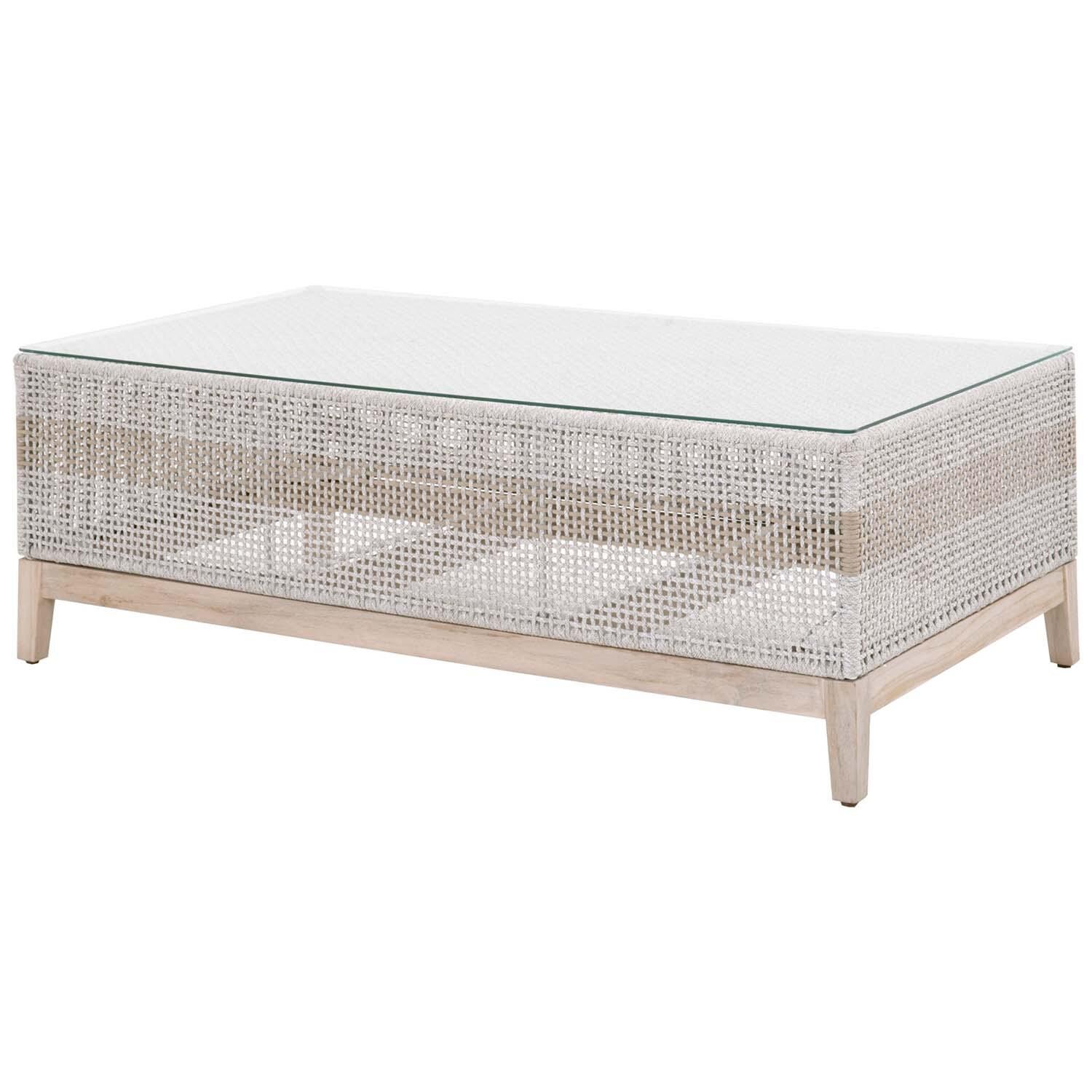 Lakeview Cocoa Way Taupe & White Woven Rope Coffee Table - Angled View thumbnail
