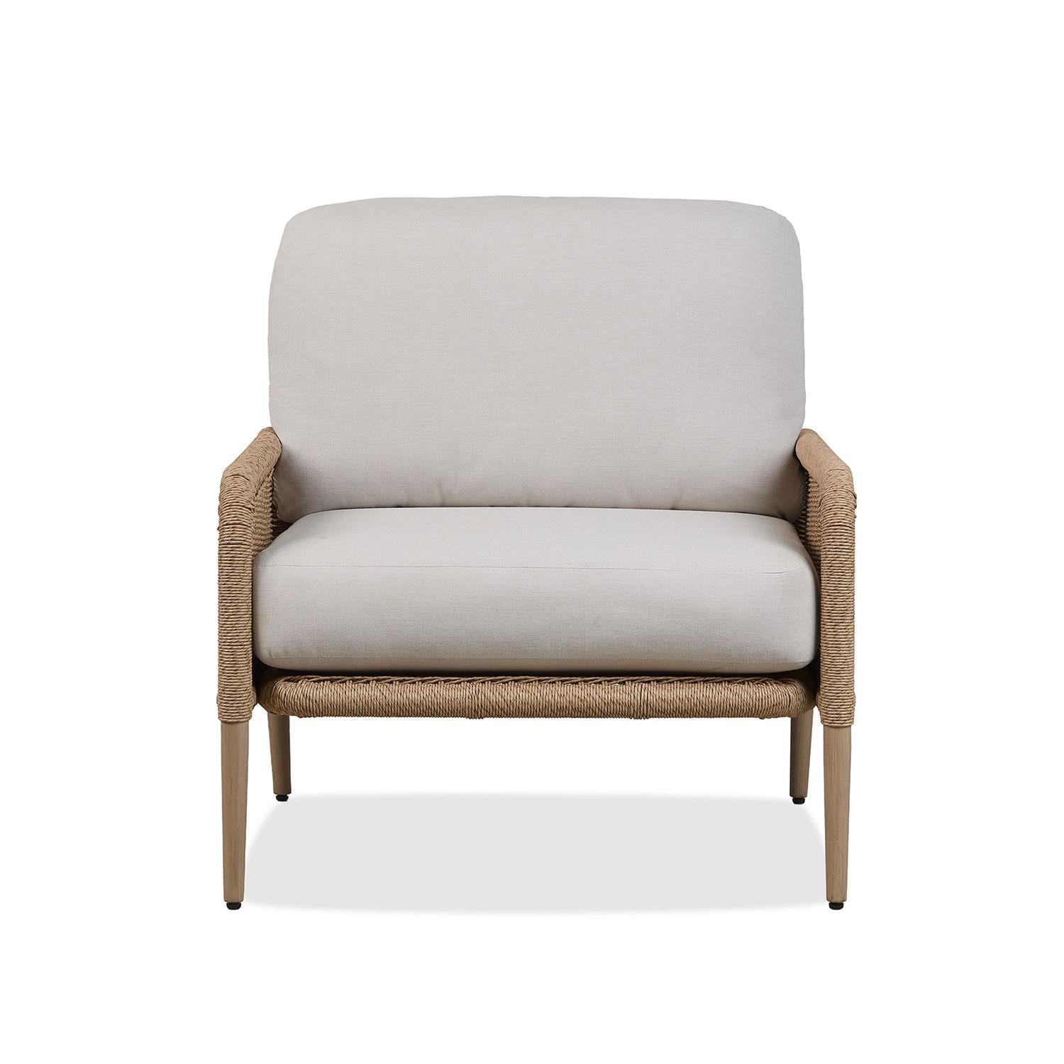 Rustic View Wicker Outdoor Club Chair in Natural W/ Sunbrella Cushions by Lakeview Outdoor Designs - Front View - White Background thumbnail