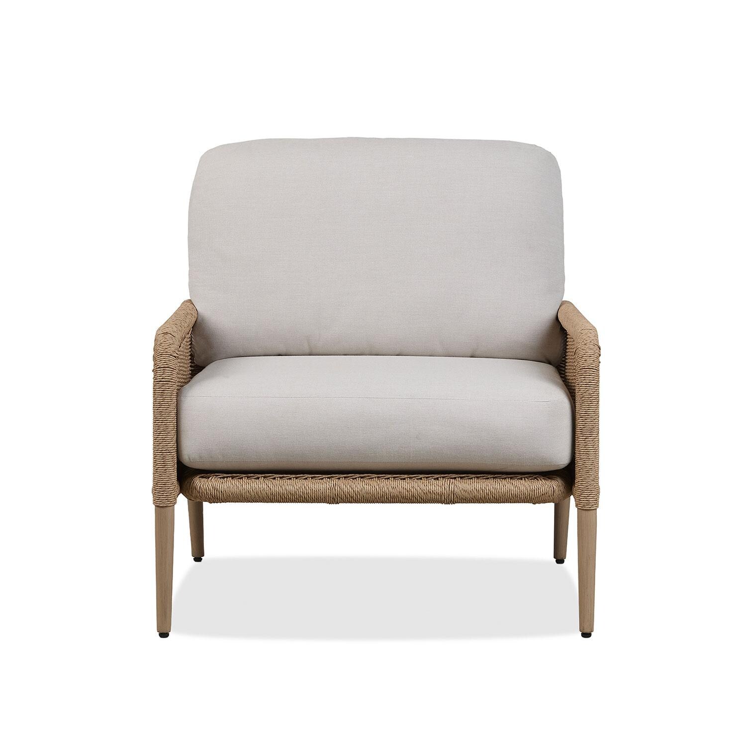 Rustic View Wicker Outdoor Club Chair in Natural W/ Sunbrella Cushions by Lakeview Outdoor Designs - Front View - White Background thumbnail