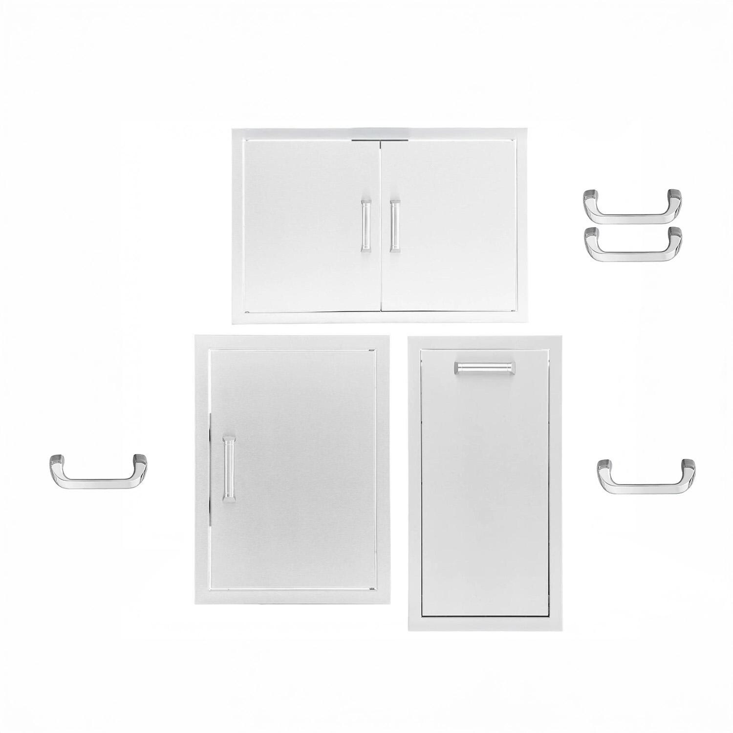 BBQGuys Signature 3 Pc 25-in Double Access Door, Single Access Door, & Narrow Trash Bin Outdoor Kitchen Storage Package