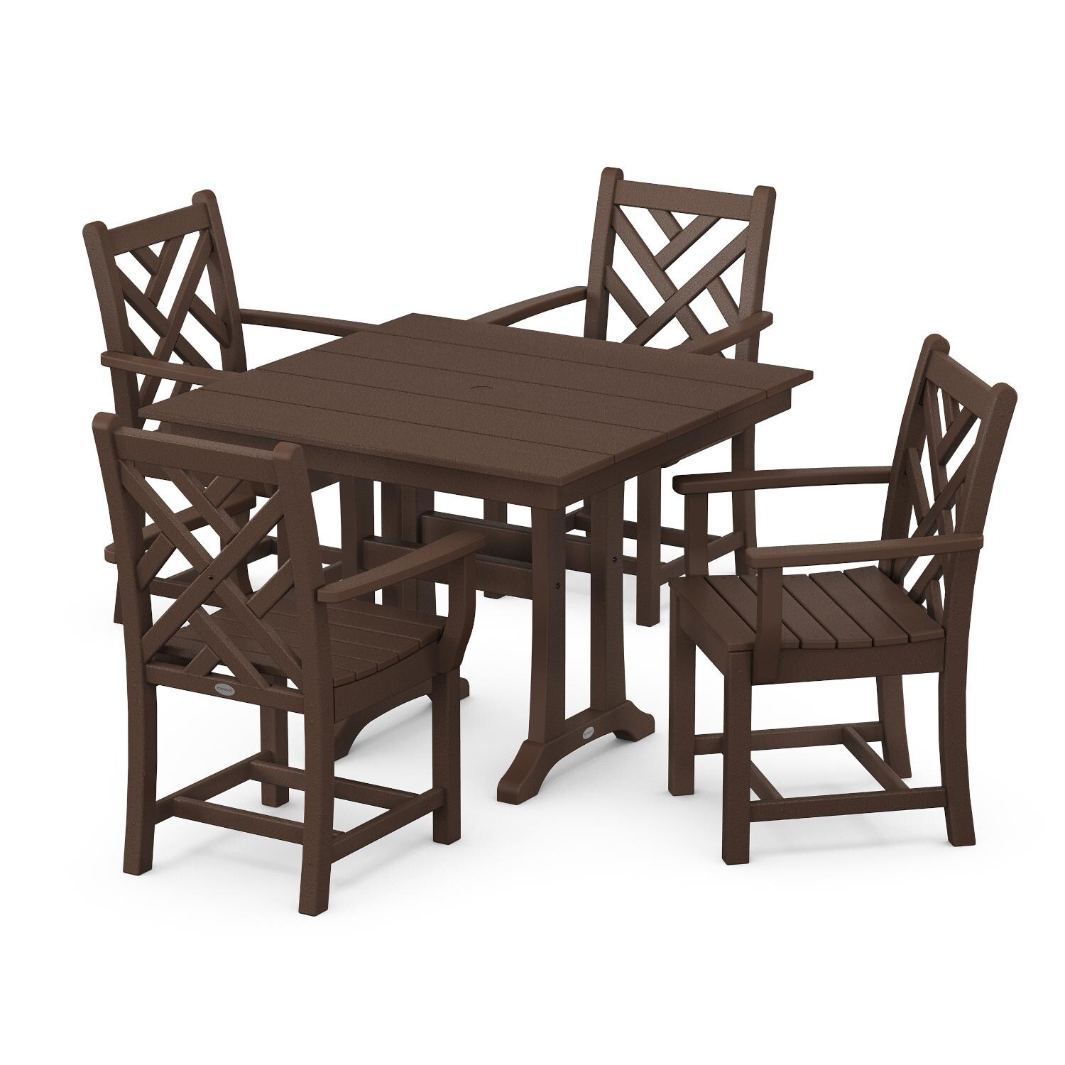 POLYWOOD 5-Piece Mahogany Chippendale Farmhouse Trestle Arm Chair Dining Set thumbnail