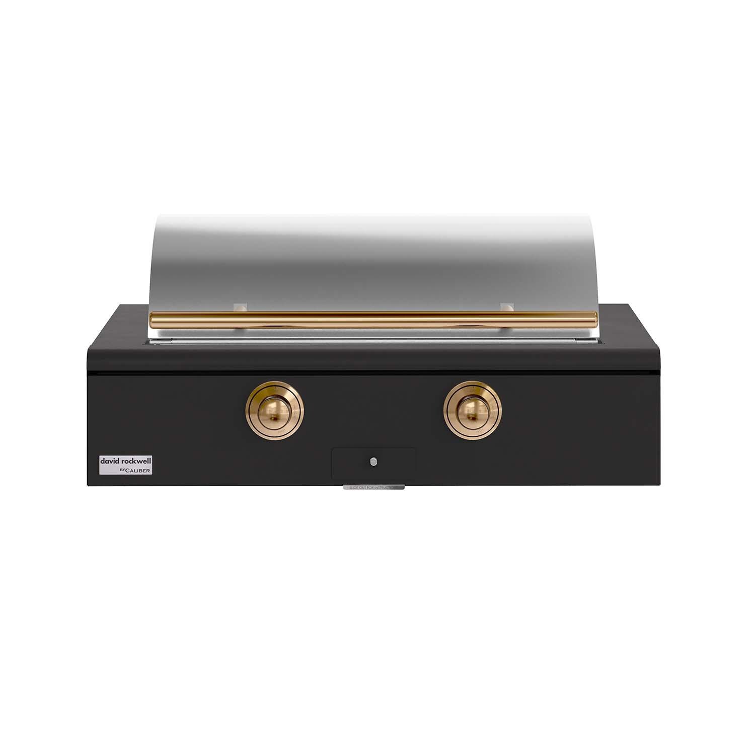 Caliber CRG-42BN00-A-085-H08 42-in Natural Gas Built-In Rockwell Grill - Ultra Matte Black w/ Gold Hardware - Closed Lid - White Background thumbnail