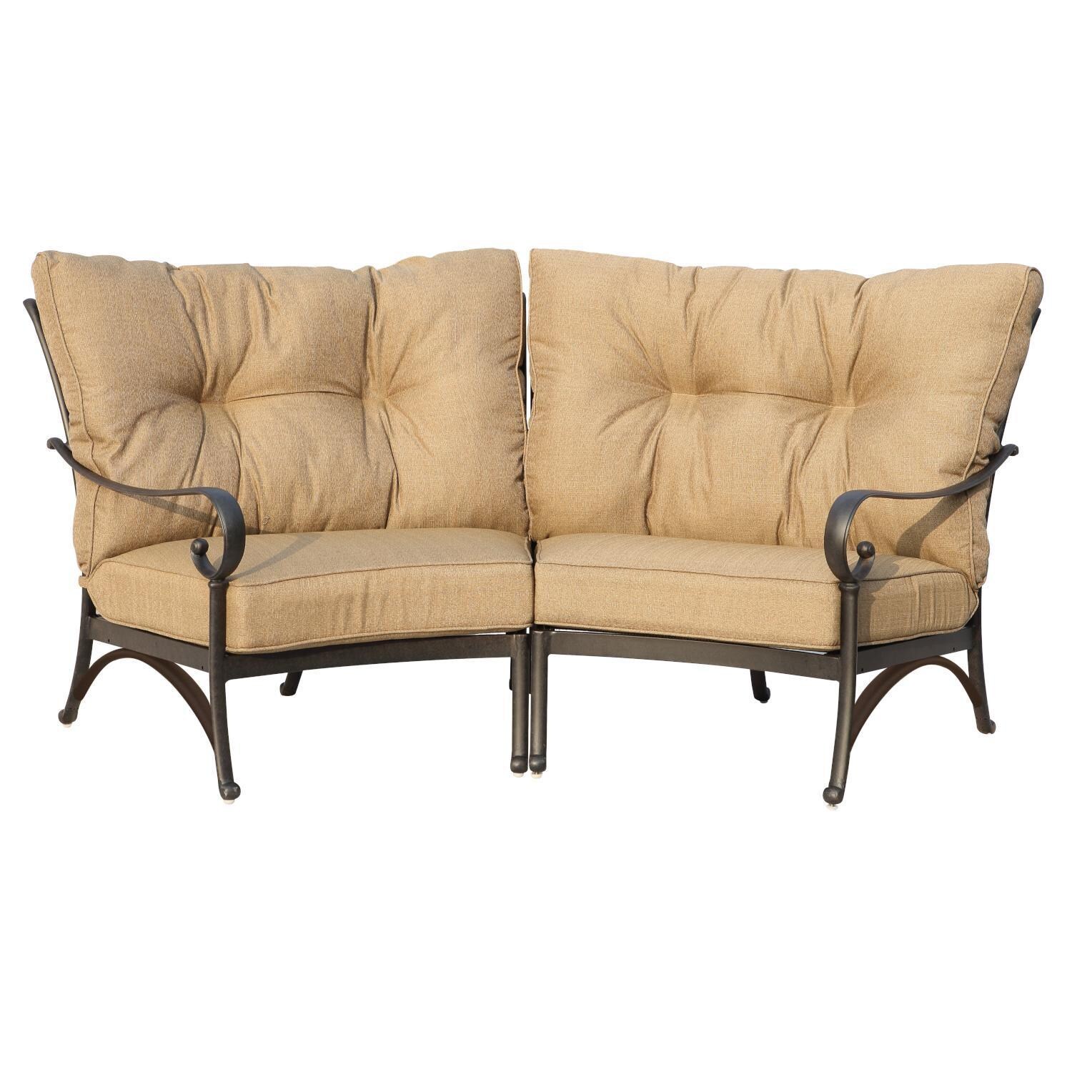 Santa Anita 2 Pc Cast Aluminum Patio Sectional Loveseat w/ Sesame Sunbrella Cushions by Darlee - White Background thumbnail