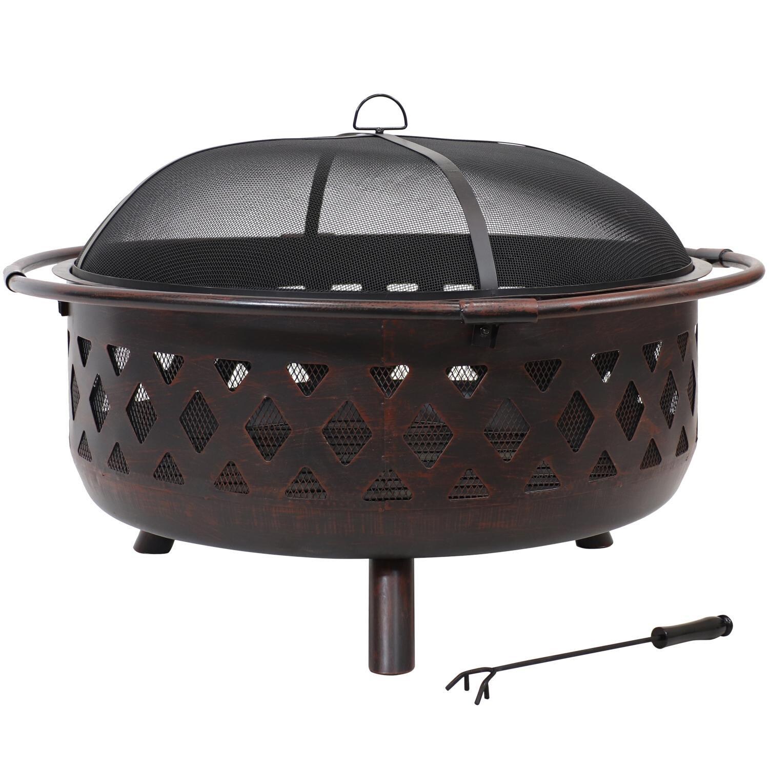 Ultimate Patio 36-Inch Crossweave Steel Wood Burning Fire Pit - Front View thumbnail