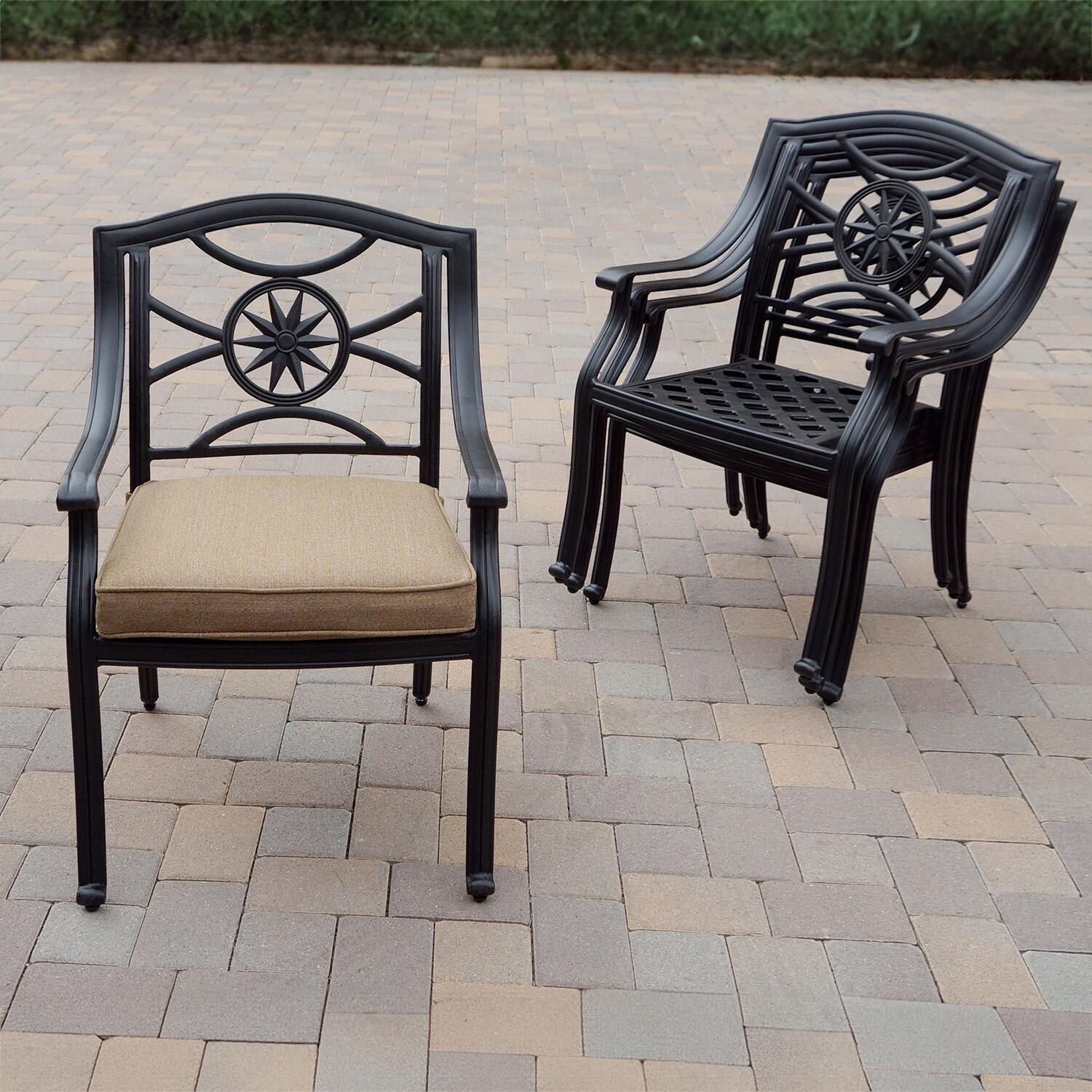 Darlee Ten Star 10-Piece Patio Dining Set with Cushions and 64 Inch Square Dining Table and Lazy Susan - Chairs Stacked - Lifestyle thumbnail