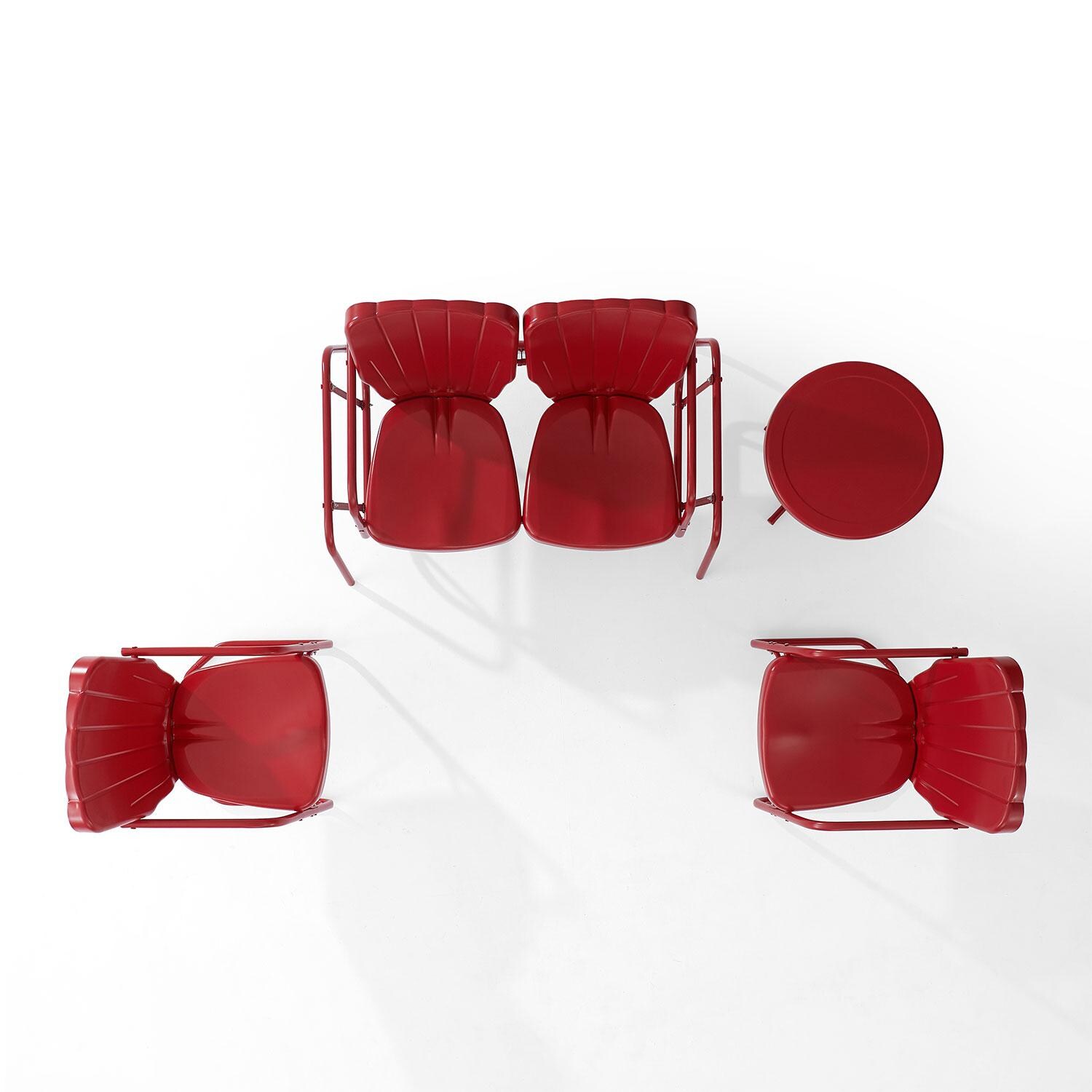 Ultimate Patio UP-32255RE 4Pc Retro Outdoor Loveseat Glider Patio Set in Red Gloss - Overhead View - White Background thumbnail
