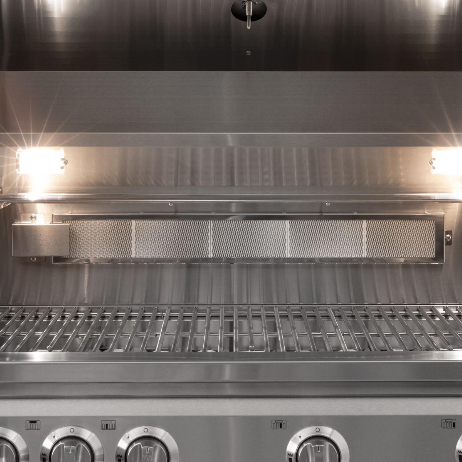 NewAge Products 71054 Classic Series 8 Ft Outdoor Kitchen Island w/ 33-in Propane Grill, Trash Bin, Door & Drawer in Grove/Stainless Steel - Rear Rotisserie Burner - Detail thumbnail