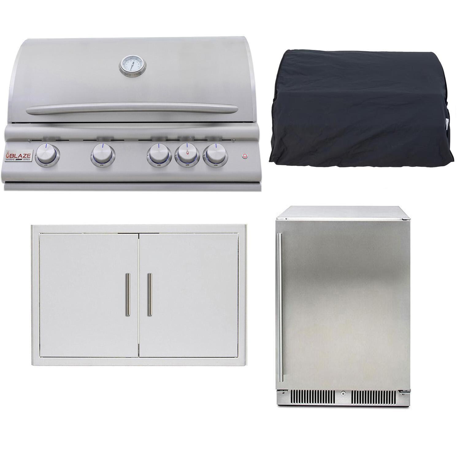 Blaze LTE+ 4 Pc Outdoor Kitchen Package w/ Refrigerator & Marine Grade 32-in Natural Gas Grill