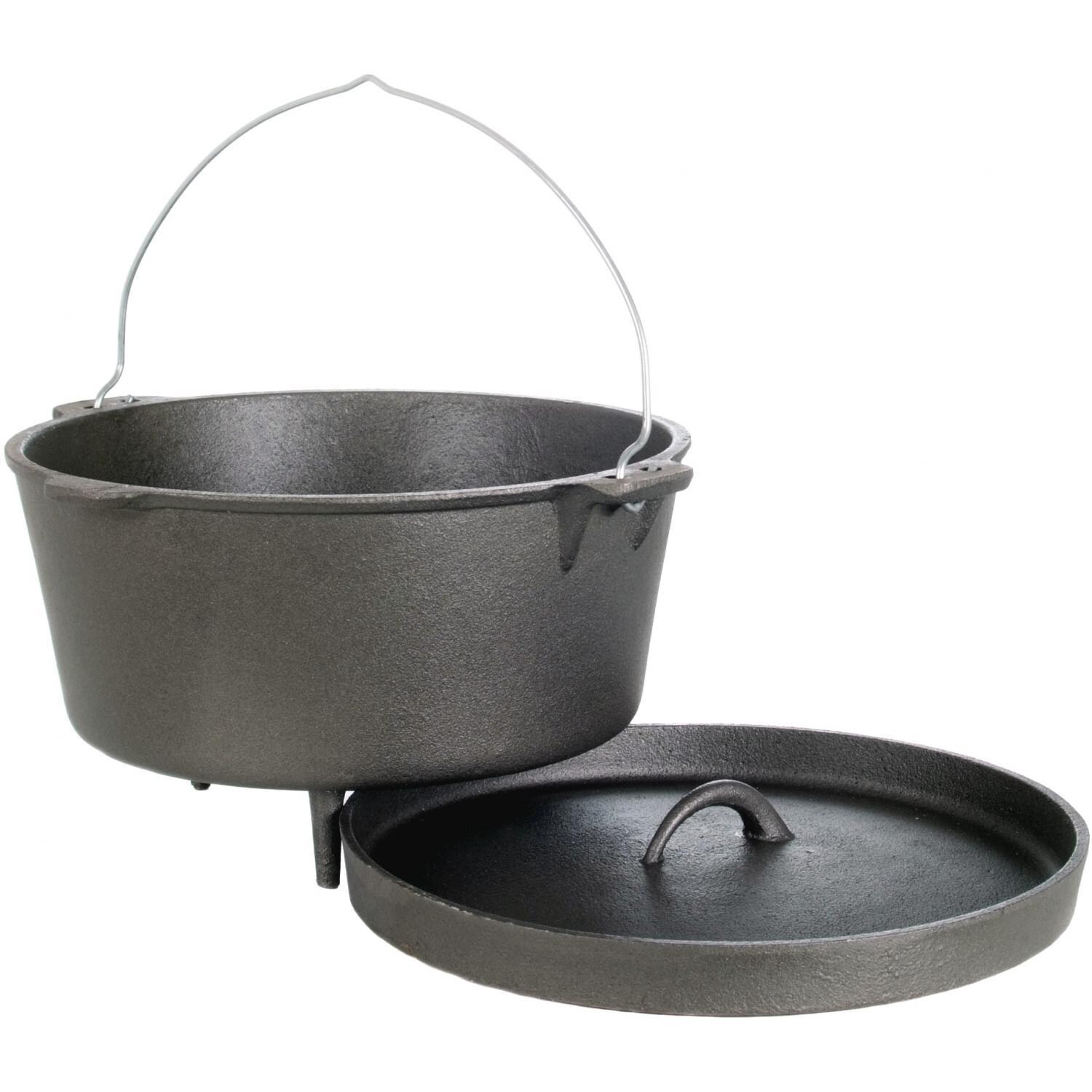 Cajun Cookware 9-Quart Seasoned Cast Iron Camp Pot With Legs - Side View thumbnail