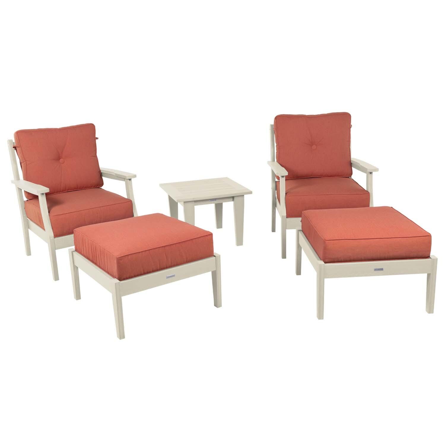 Blushing Bay 5 Pc Recycled Plastic Seating Set in Canvas Persimmon/Whitewash by Lakeview Outdoor Designs - Front View - White Background thumbnail