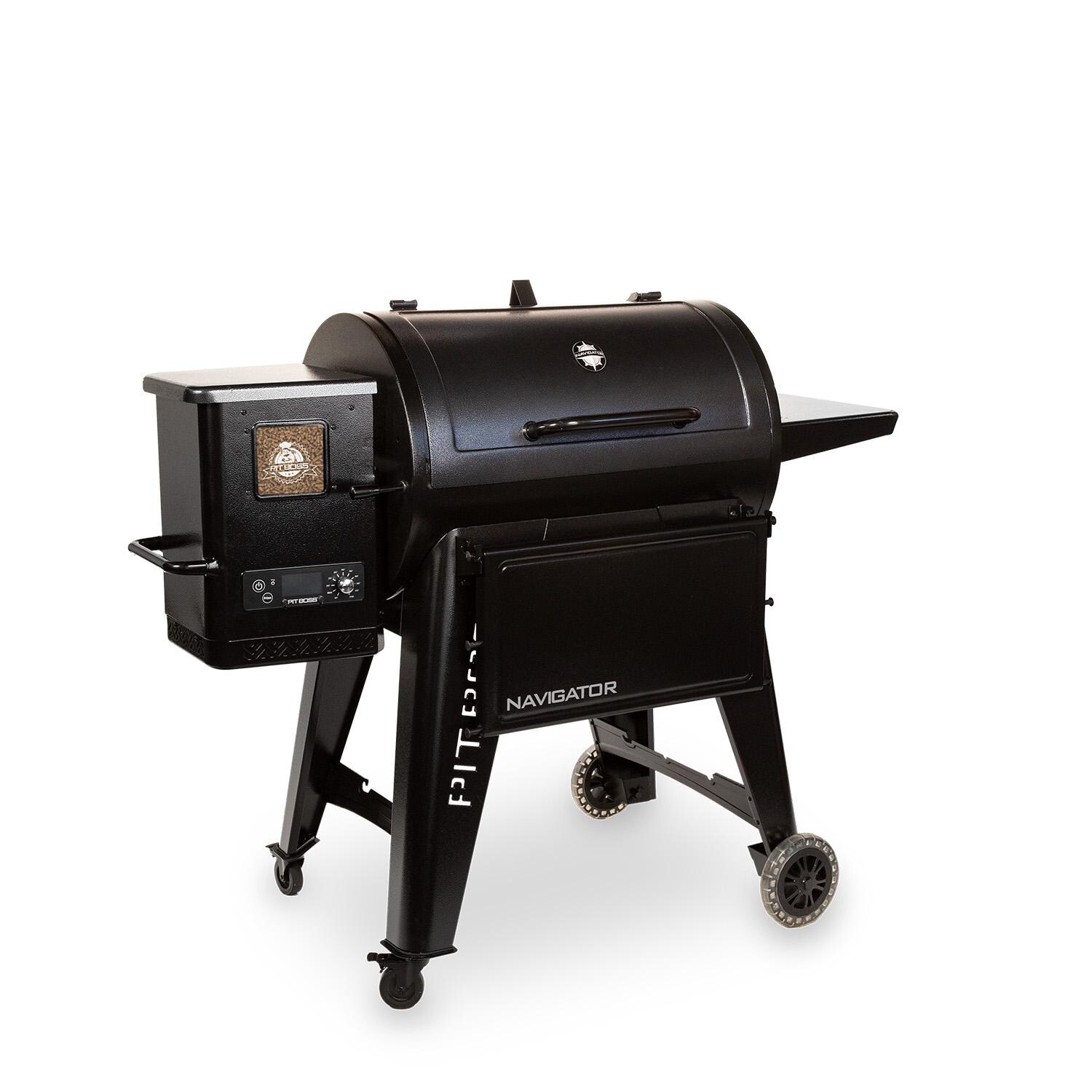 Pit Boss PBPEL085010527 Navigator 850 Wood Pellet Grill W/ Cover & Folding Front Shelf - Left Side View Closed thumbnail