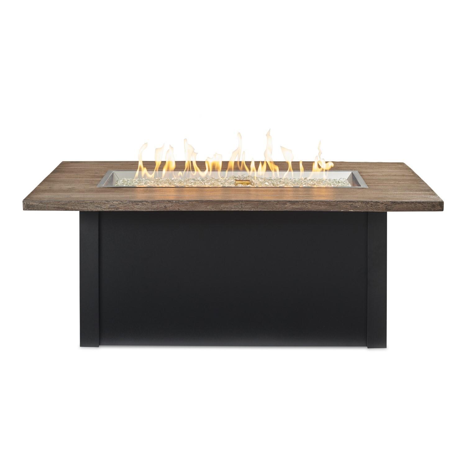 Havenwood 62 Inch Natural Gas Fire Pit Table W/ Driftwood Top & Black Base - Front Flames - White Background thumbnail