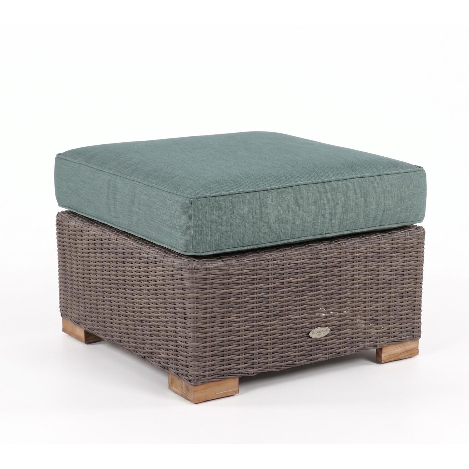 Royal Teak Collection SBOTS Sanibel Wicker Ottoman w/ Sunbrella Cushion in Canvas Spa - Ottoman w/ Cushion - White Background thumbnail