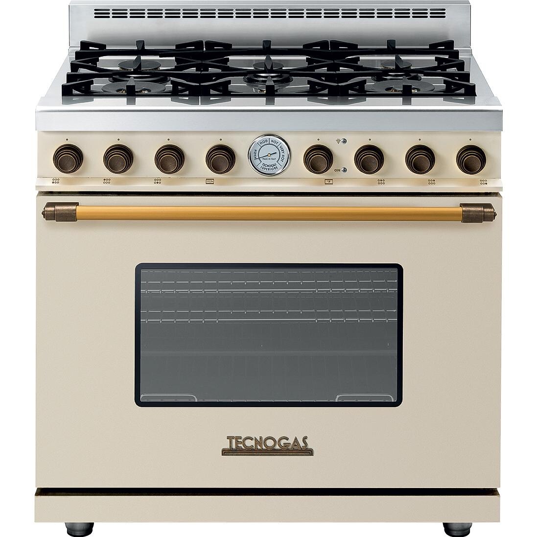 Tecnogas RD361GCC-B 36-Inch DECO Natural Gas Range With 6 Burners - Cream / Brass thumbnail