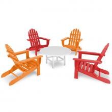 Classic 5 Piece Recycled Plastic Wood Patio Folding Adirondack Conversation Set By POLYWOOD - Sunset Red & Tangerine