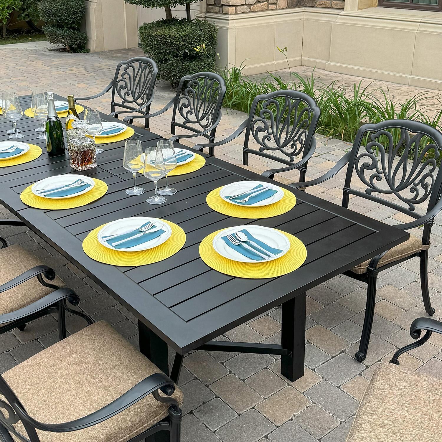 Elisabeth 11 Pc Cast Aluminum Dining Set w/ Extension & 2 Swivel Rockers in Antique Bronze by Darlee - Close Up - Detail thumbnail