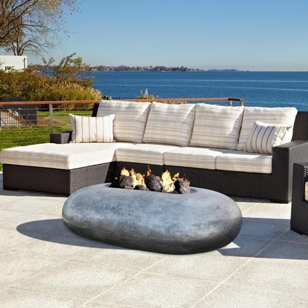 Prism Hardscapes SCPH-410-6NG Pebble 56-in Natural Gas Fire Bowl - Coastal - On Patio (Shown in Pewter) - Lifestyle thumbnail