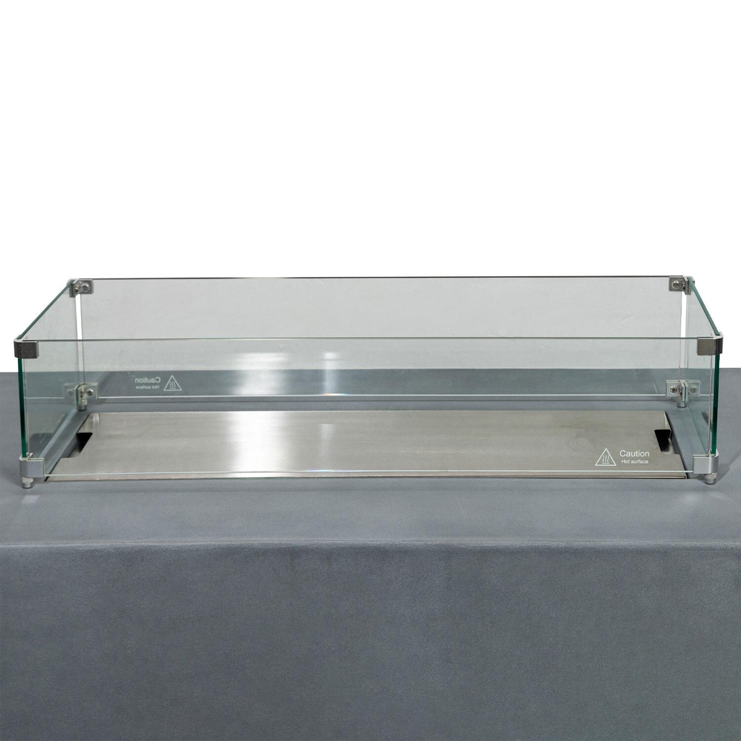 Glenwood 55-in Rectangular Concrete Propane Fire Pit in Natural Gray by Lakeview Outdoor Designs - Glass Wind Guard - Off - Close Up - Detail thumbnail