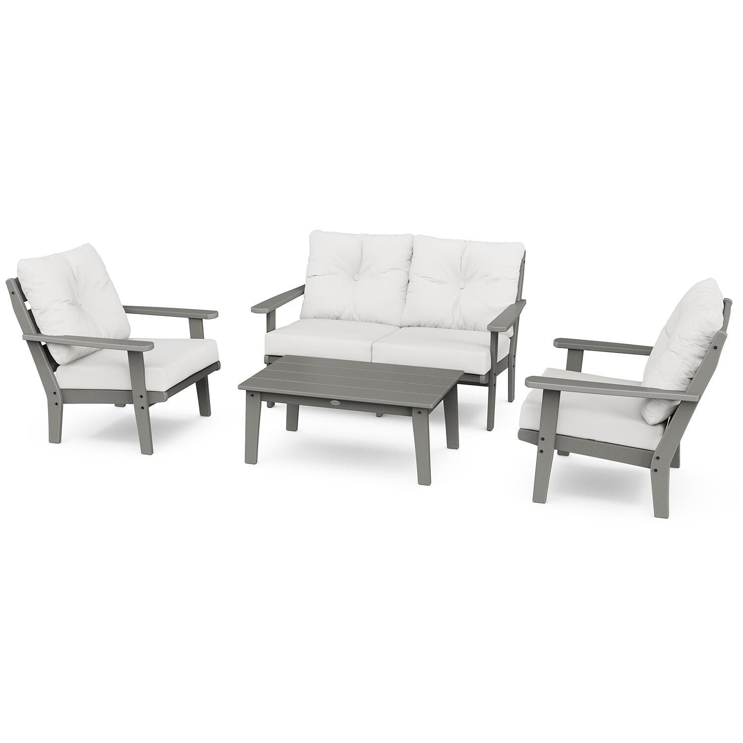 POLYWOOD Lakeside 4-Piece Deep Seating Set - Slate Grey / Natural Linen - White Background thumbnail