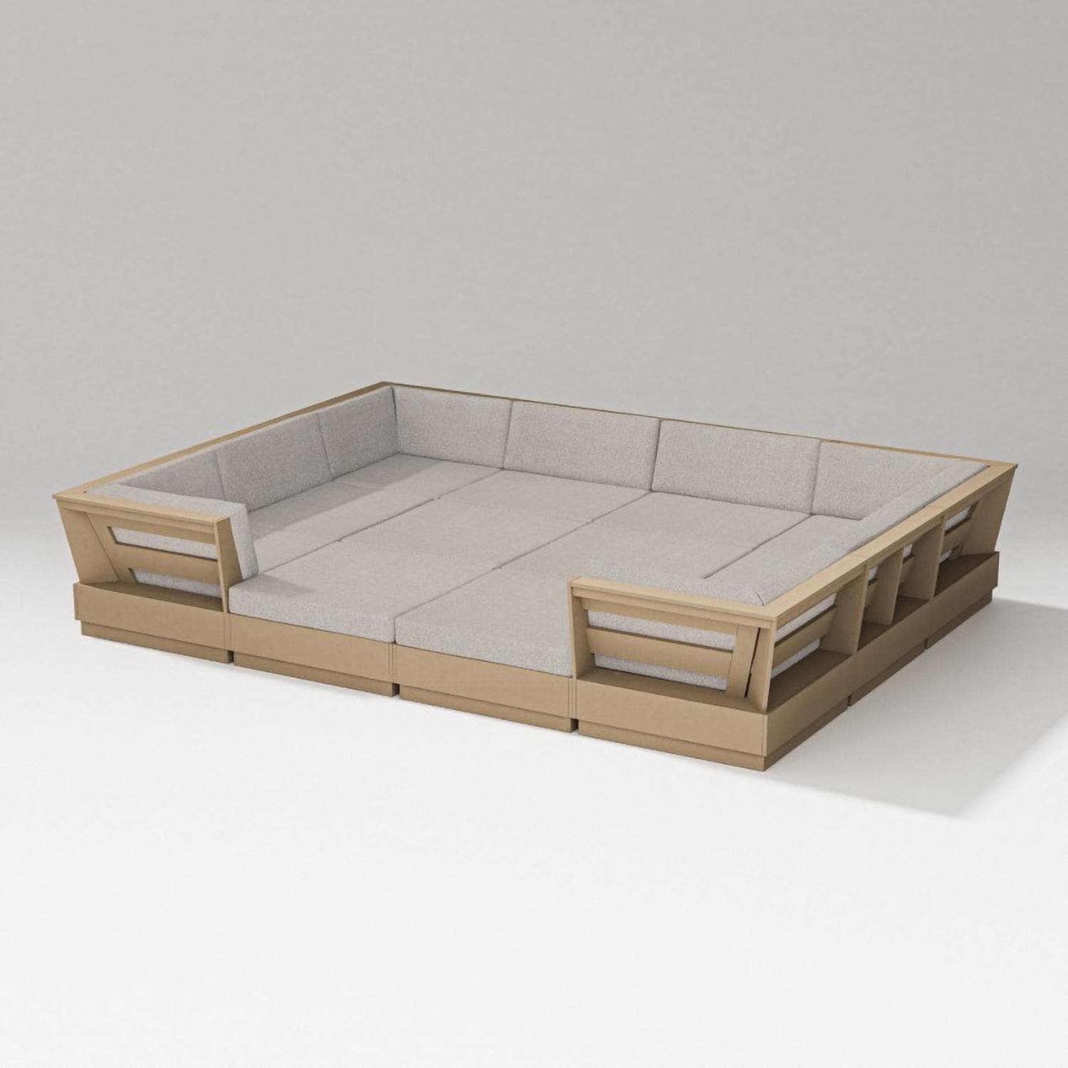 PW Designer Series PWS856-2-VSH145982 Elevate 12 Pc Recycled Plastic Pit Sectional Seating Set in Vintage Sahara/Weathered Tweed - Set - White Background thumbnail