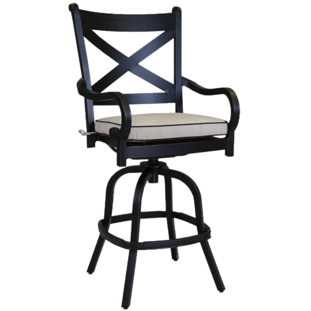 Monterey Cast Aluminum Patio Bar Stool W/ Sunbrella Frequency Sand Cushion By Sunset West thumbnail