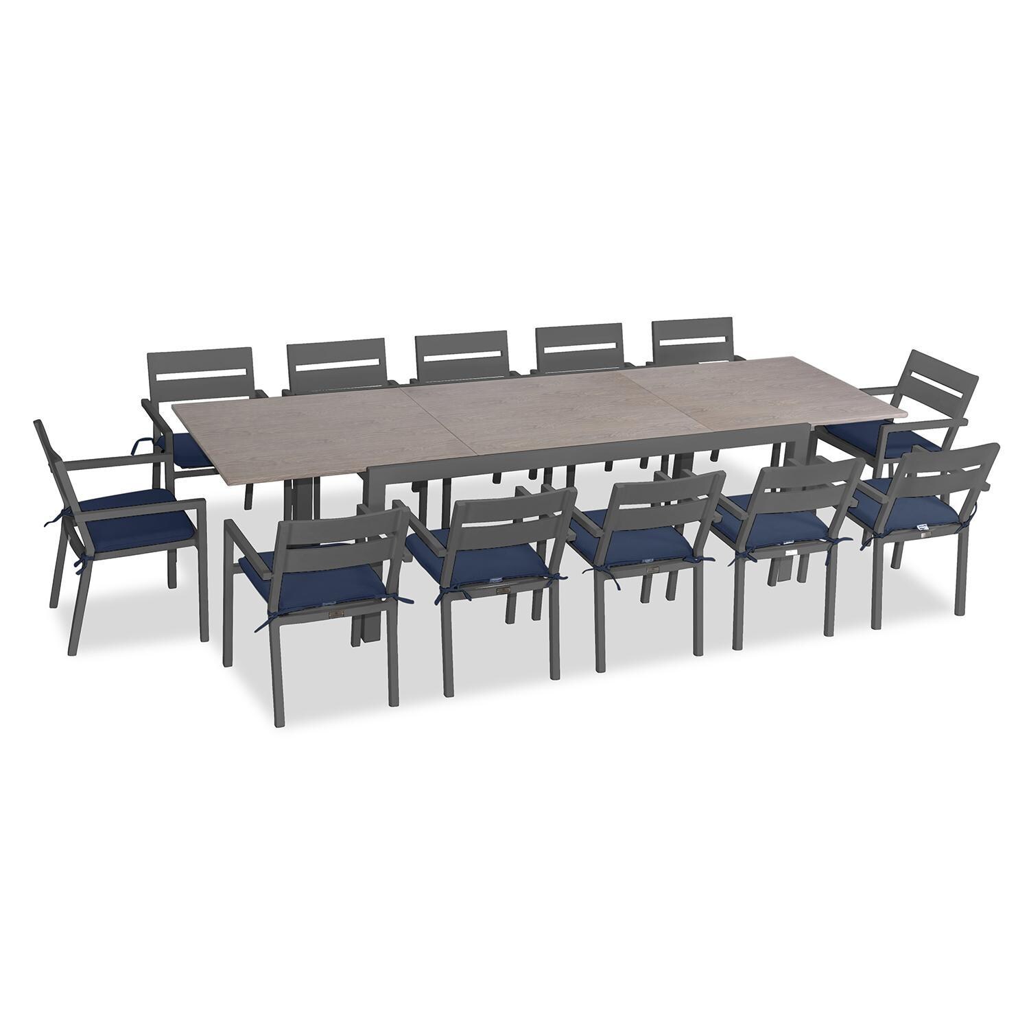 Calm Bay 13 Pc Extendable Aluminum Dining Set in Slate/Barnwood/Spectrum Indigo by Lakeview Outdoor Designs