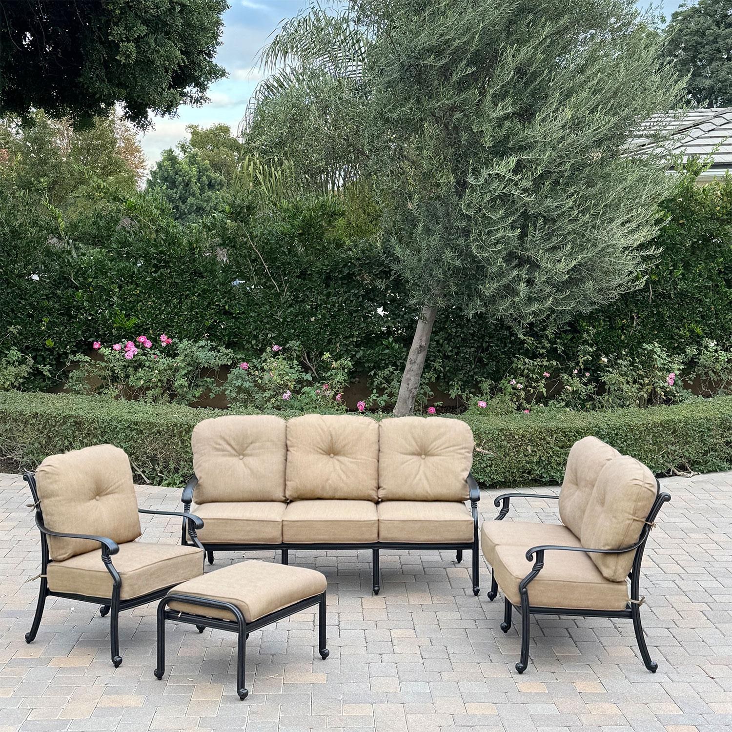Darlee Santa Monica 4 Pc Cast Aluminum Seating Set in Antique Bronze/Beige Canvas by - B/DL2058 / CUSHION