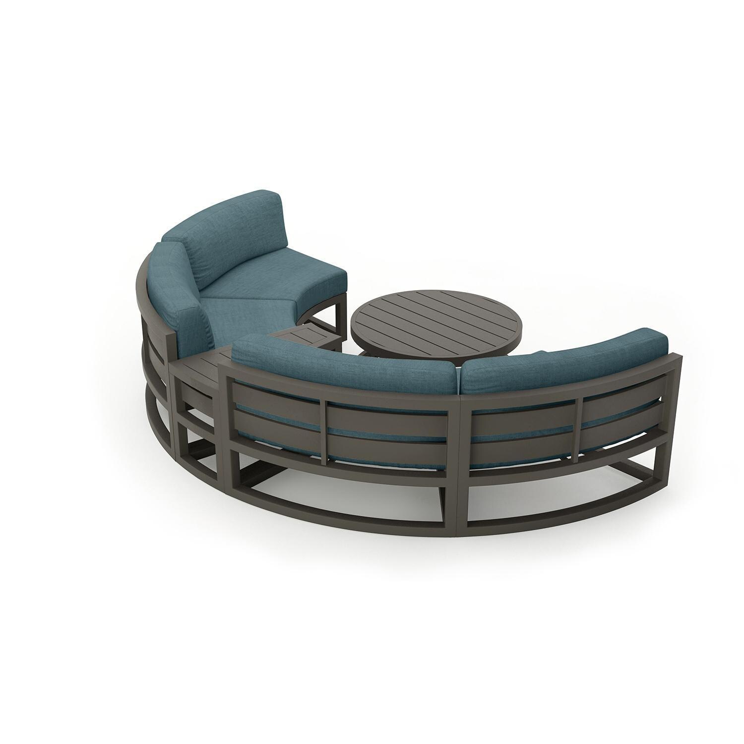 Misty Cove 4 Piece Curve Sectional Set in Slate w/Coffee Table & Cast Lagoon Cushions by Lakeview - Complete Set - White Background thumbnail