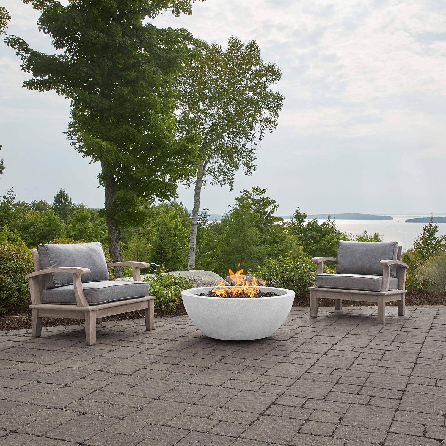 Dustyview 38-in Round Concrete Natural Gas Fire Bowl in White by BBQGuys Signature - Outdoor Seating - Lifestyle thumbnail