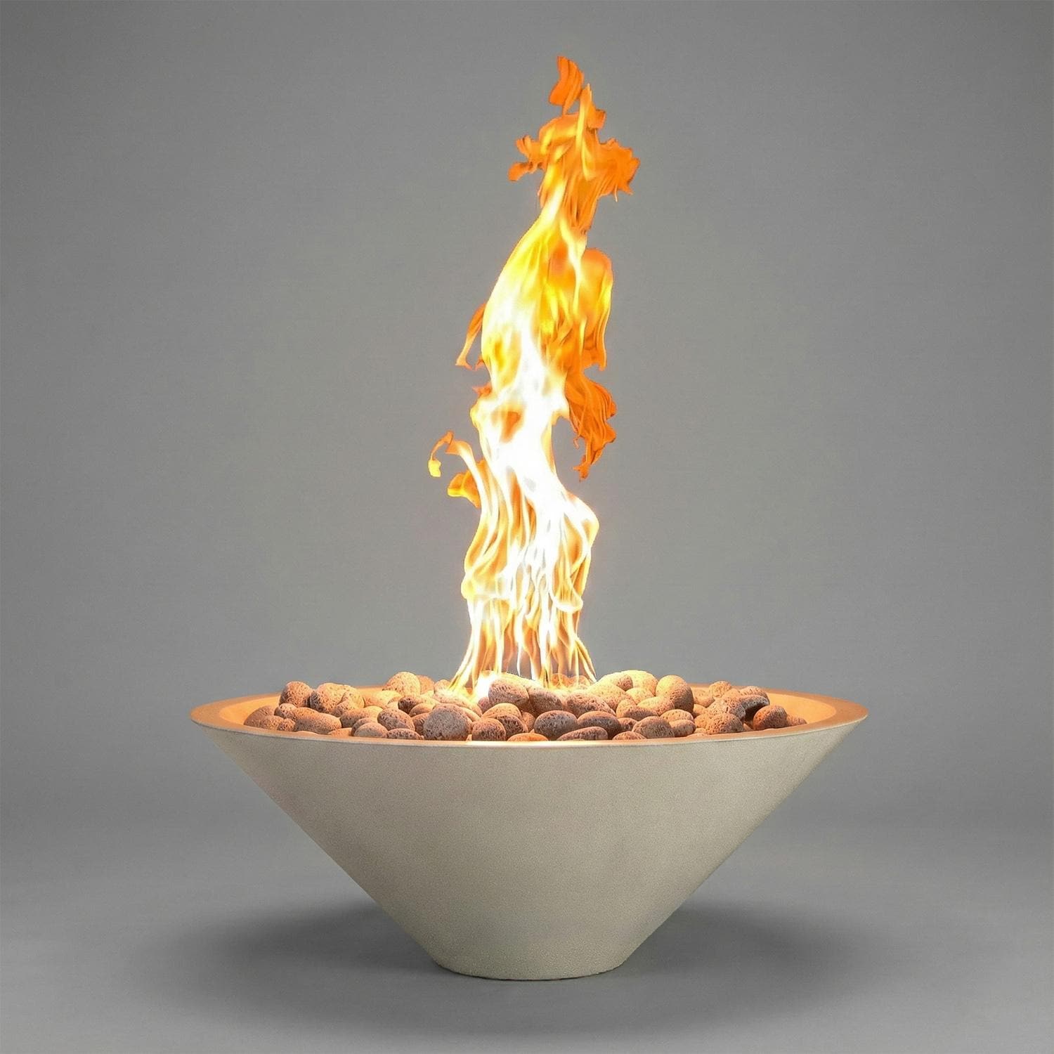Warming Trends 105416 Halo 24-in Round Concrete Universal LP/NG Fire Pit in Black - Lit (Shown in White) - White Background thumbnail