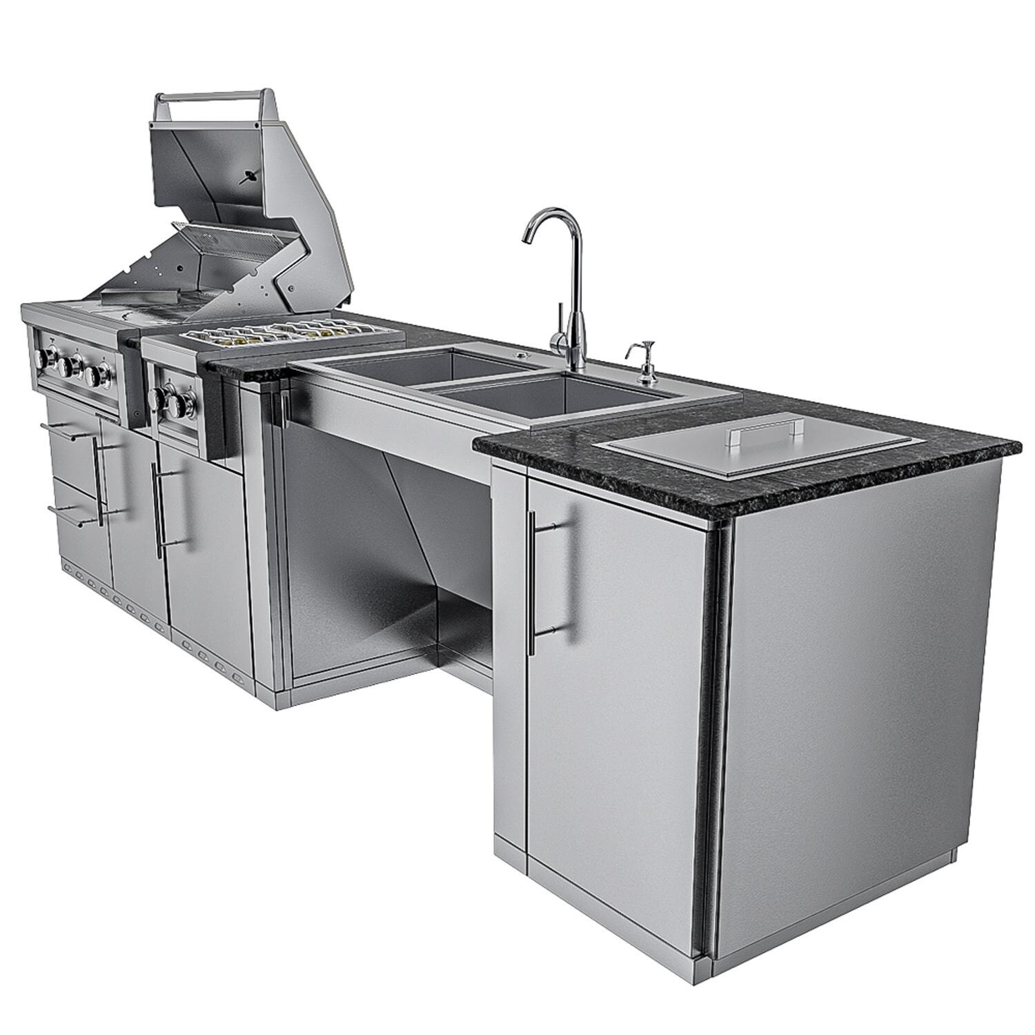 Sunstone Grills SCPSUMMIT10-LP Summit 10 Ft Outdoor Kitchen Island w/ Propane Grill & Side Burner, Sink, Door & Drawer - Right Side - White Background thumbnail