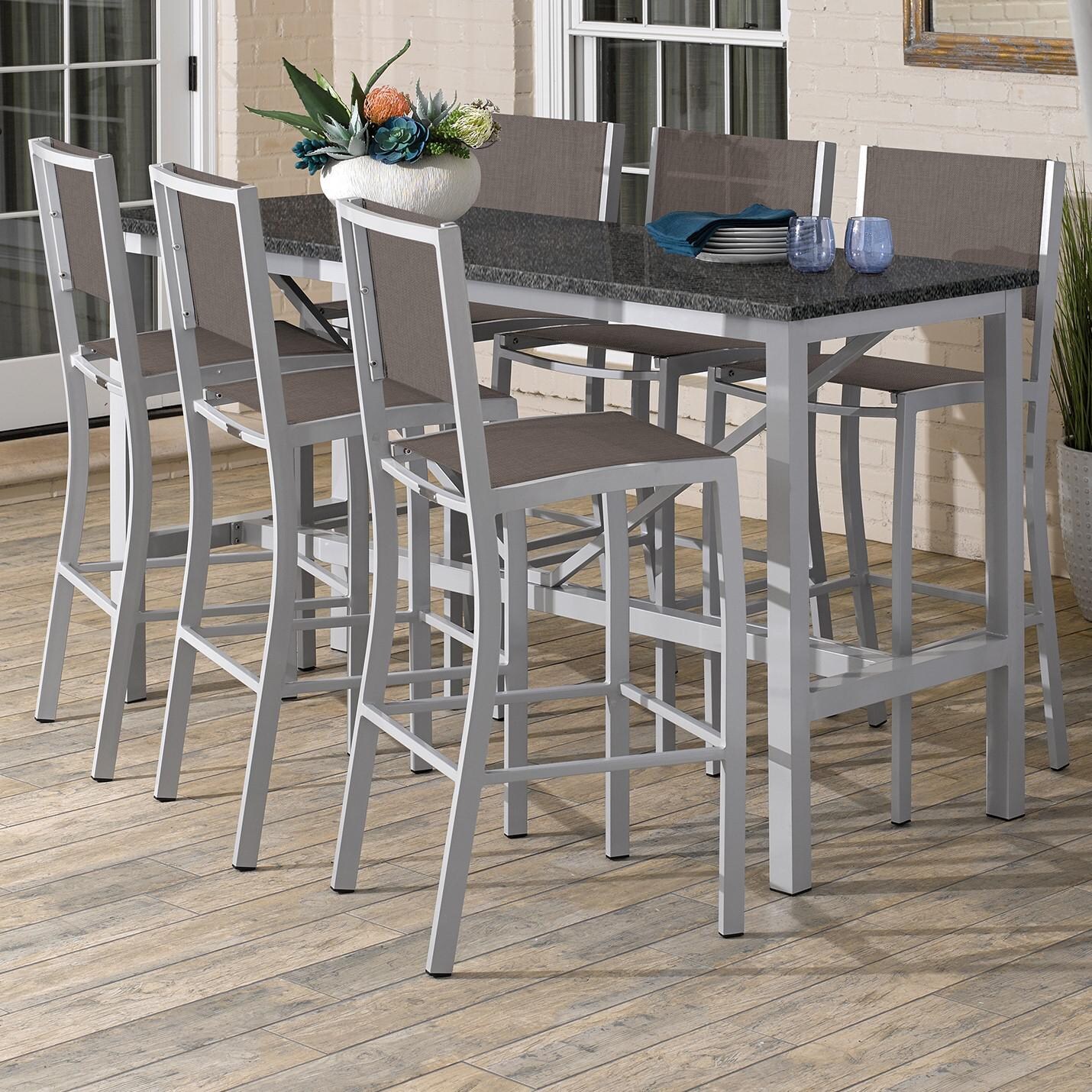 Travira 7 Piece Aluminum Patio Bar Set W/ 72 X 30 Inch Rectangular Lite-Core Charcoal Table By Oxford Garden - Cocoa Sling image