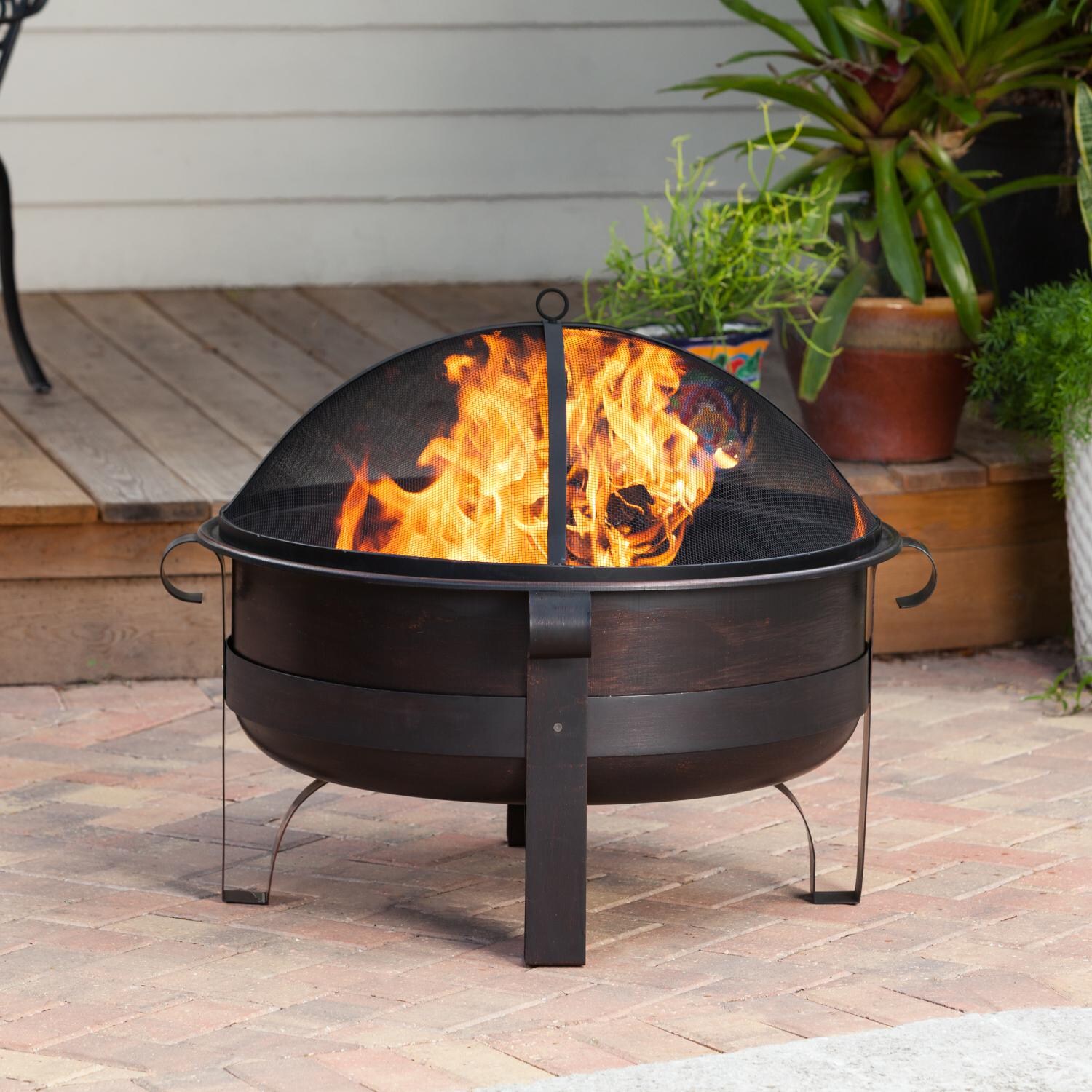Houma 35 Inch Round Steel Wood-Burning Fire Pit in Bronze by Ultimate Patio