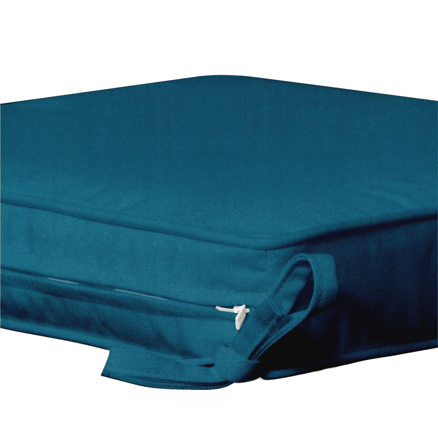 Sunbrella Spectrum Peacock Medium Outdoor Replacement Seat Cushion W/ Piping By UltimatePatio.com - Zipper and Tie Detail thumbnail