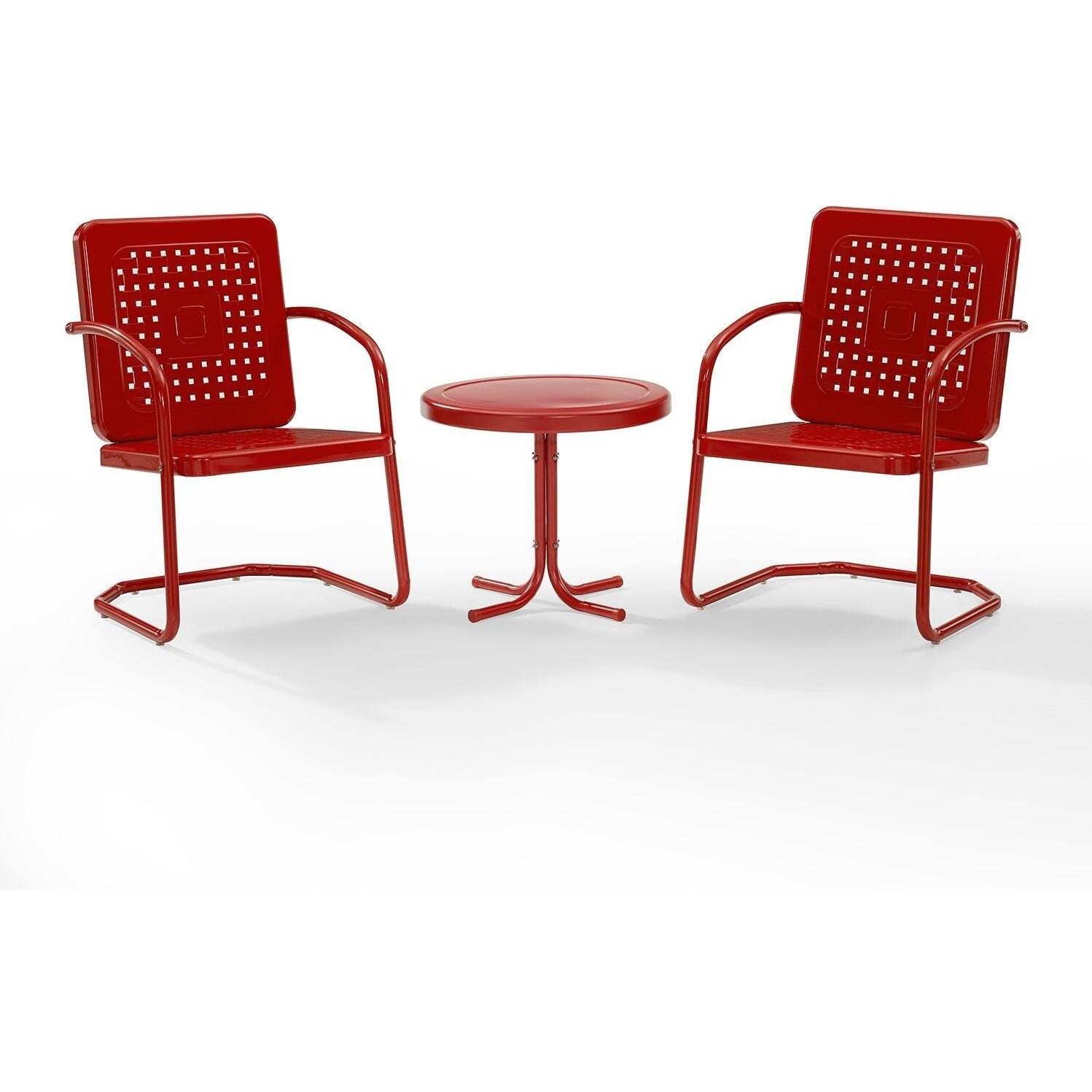 Ultimate Patio UP-32252RE 3Pc Retro Outdoor Chair Set in Red Gloss W/ Red Gloss Table - Angled Inward - White Background thumbnail