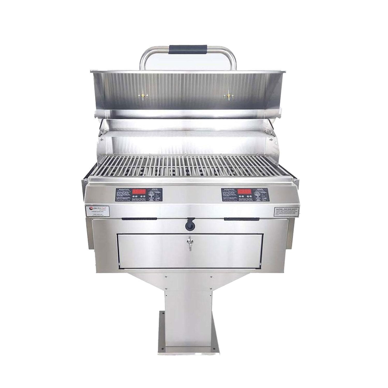 ElectricChef 4400-EC-448-PB-D-32 4400 Series 32-in Pedestal Base Electric Grill w/ Dual Temp. Control - Shelves Down - White Background thumbnail