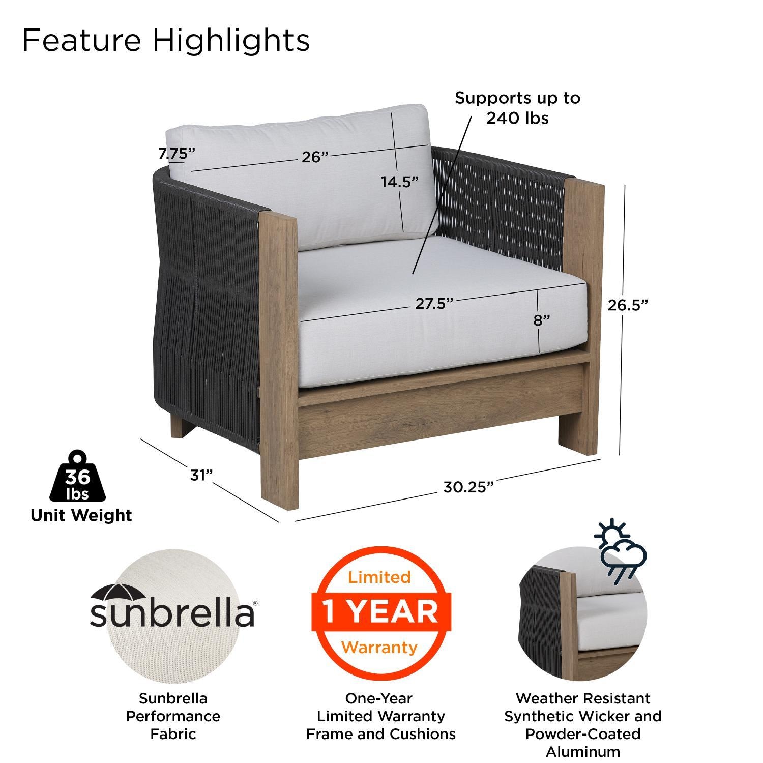 Heritage Aluminum Club Chair in Beechwood by Lakeview Outdoor Designs - Features - Detail thumbnail