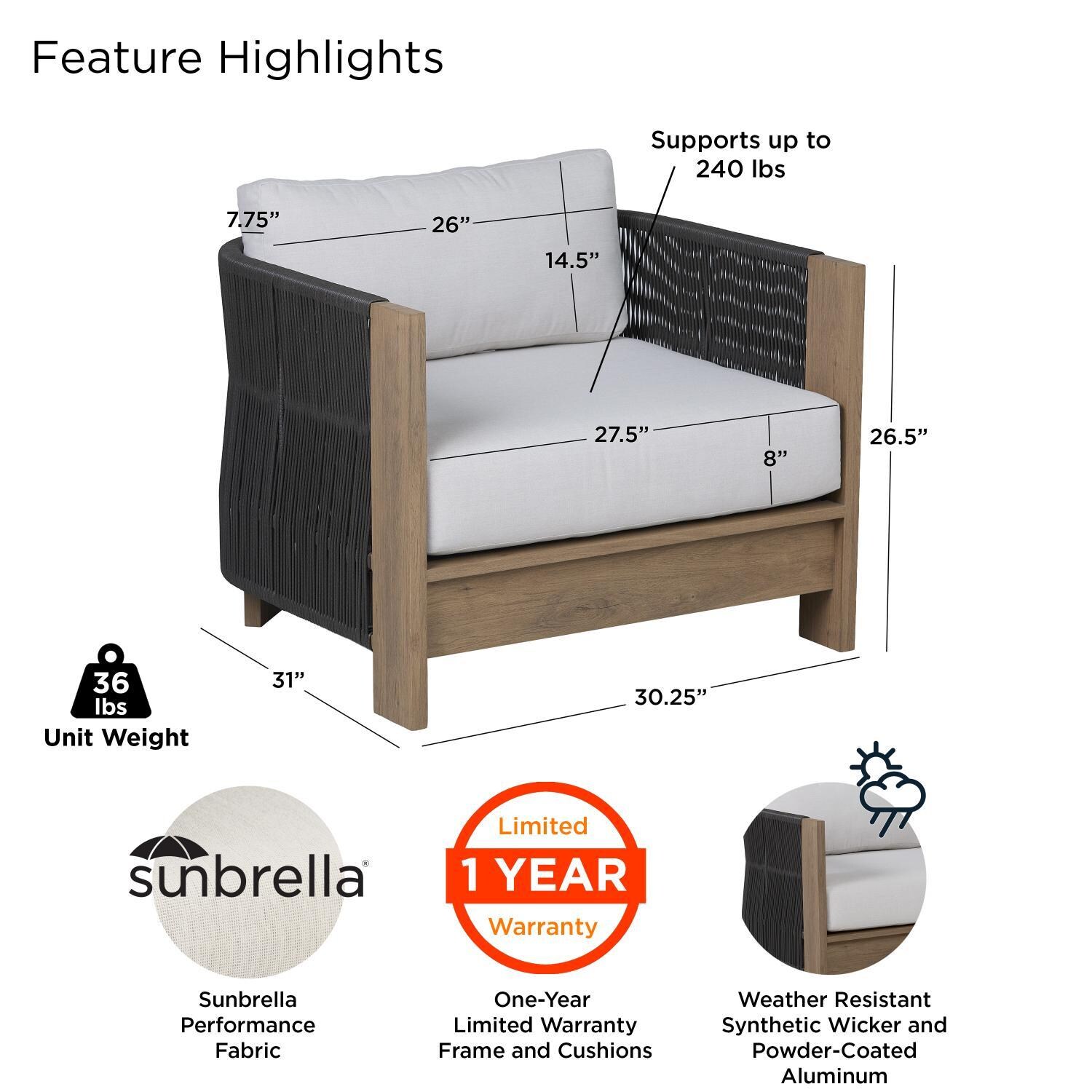 Heritage Aluminum Club Chair in Beechwood by Lakeview Outdoor Designs - Features - Detail thumbnail