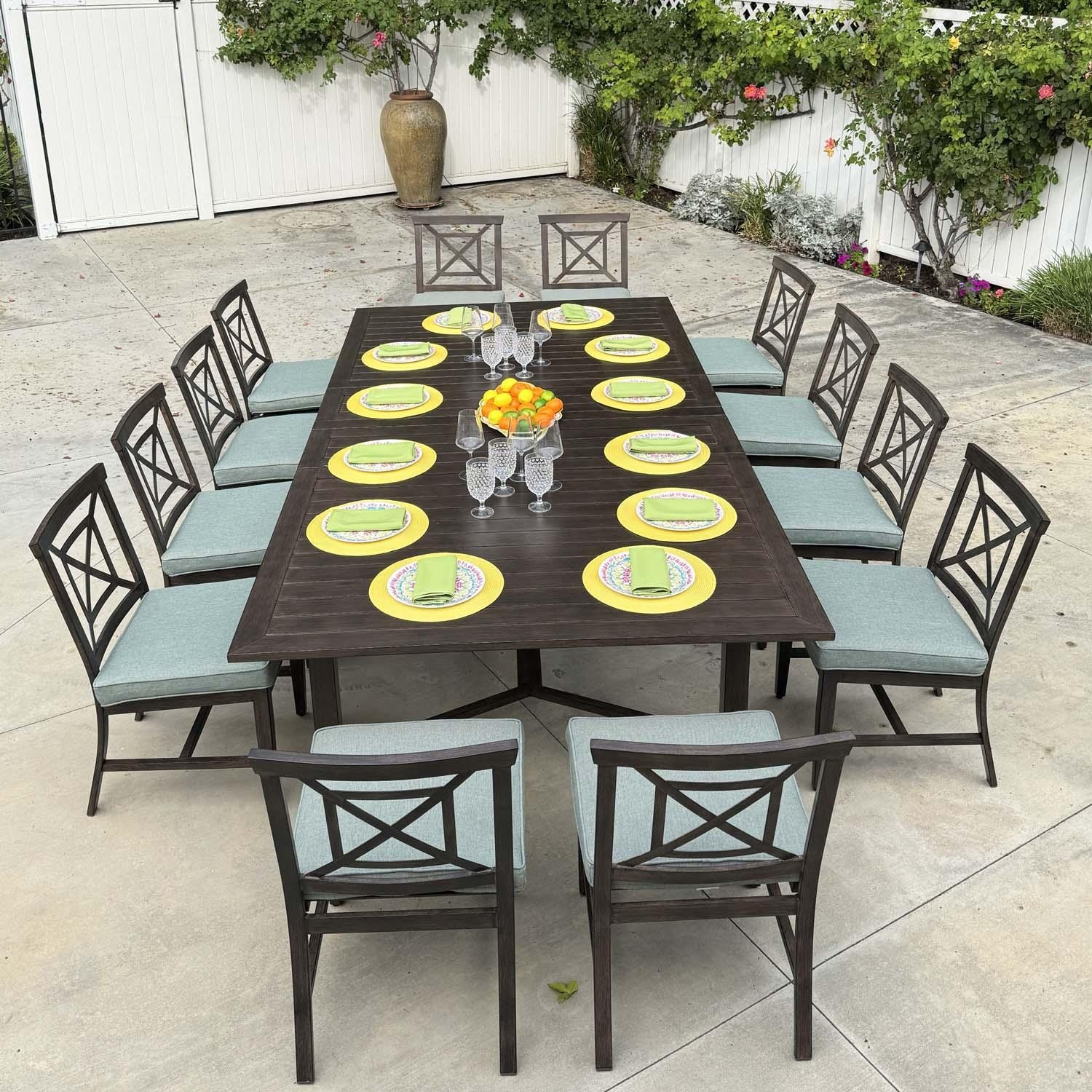 Atlantis 13 Pc Aluminum Dining Set in Walnut/Spa by Darlee - Lifestyle thumbnail