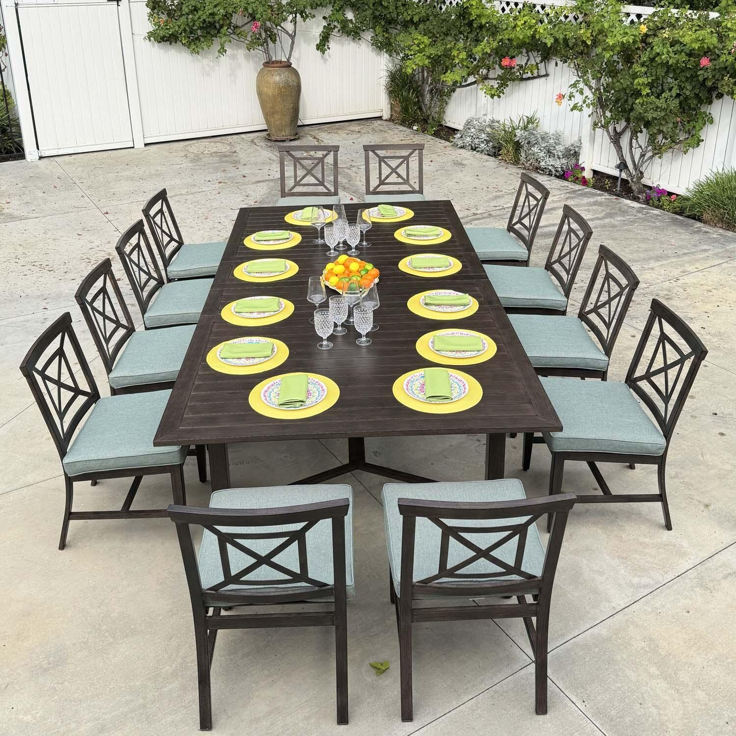 Atlantis 13 Pc Aluminum Dining Set in Walnut/Spa by Darlee