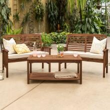Midland 3 Piece Dark Brown Acacia Patio Conversation Set W/ Loveseats & Natural Cushions By Walker Edison