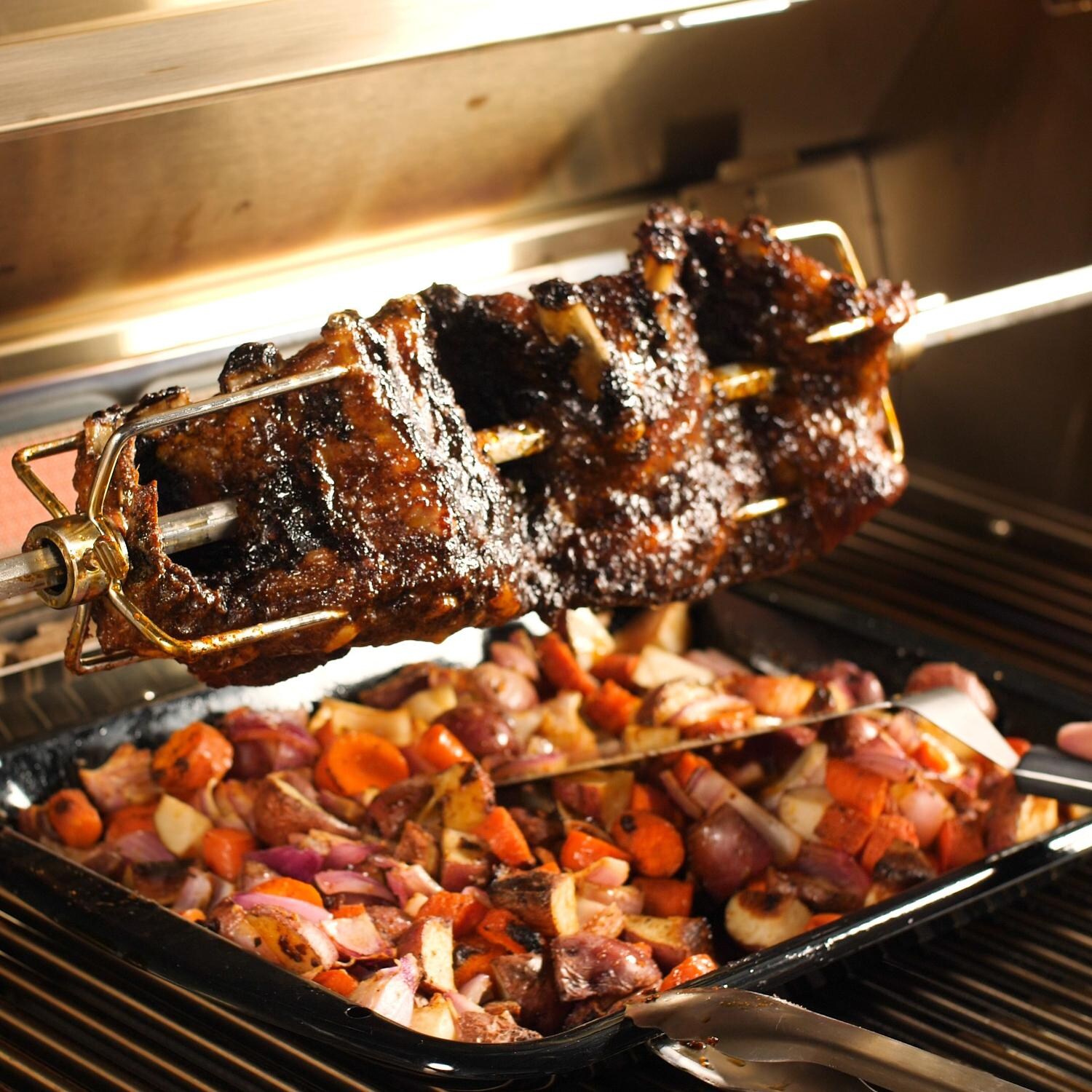 Lynx Professional 30-Inch All Infrared Trident Propane Gas Grill With Rotisserie - L30ATR-LP - Rotisserie In Use thumbnail