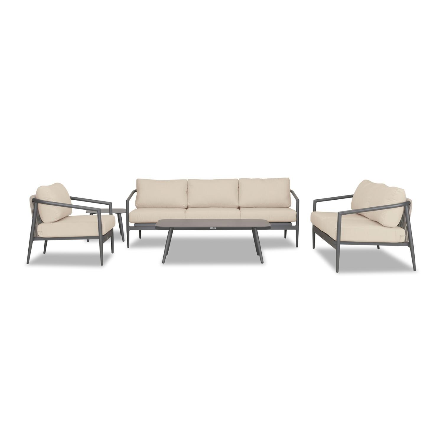 Lakeview Midnight Cove 5 Pc Aluminum Sofa Seating Set in Slate/Pebble Gray/Canvas Flax - Front - White Background thumbnail
