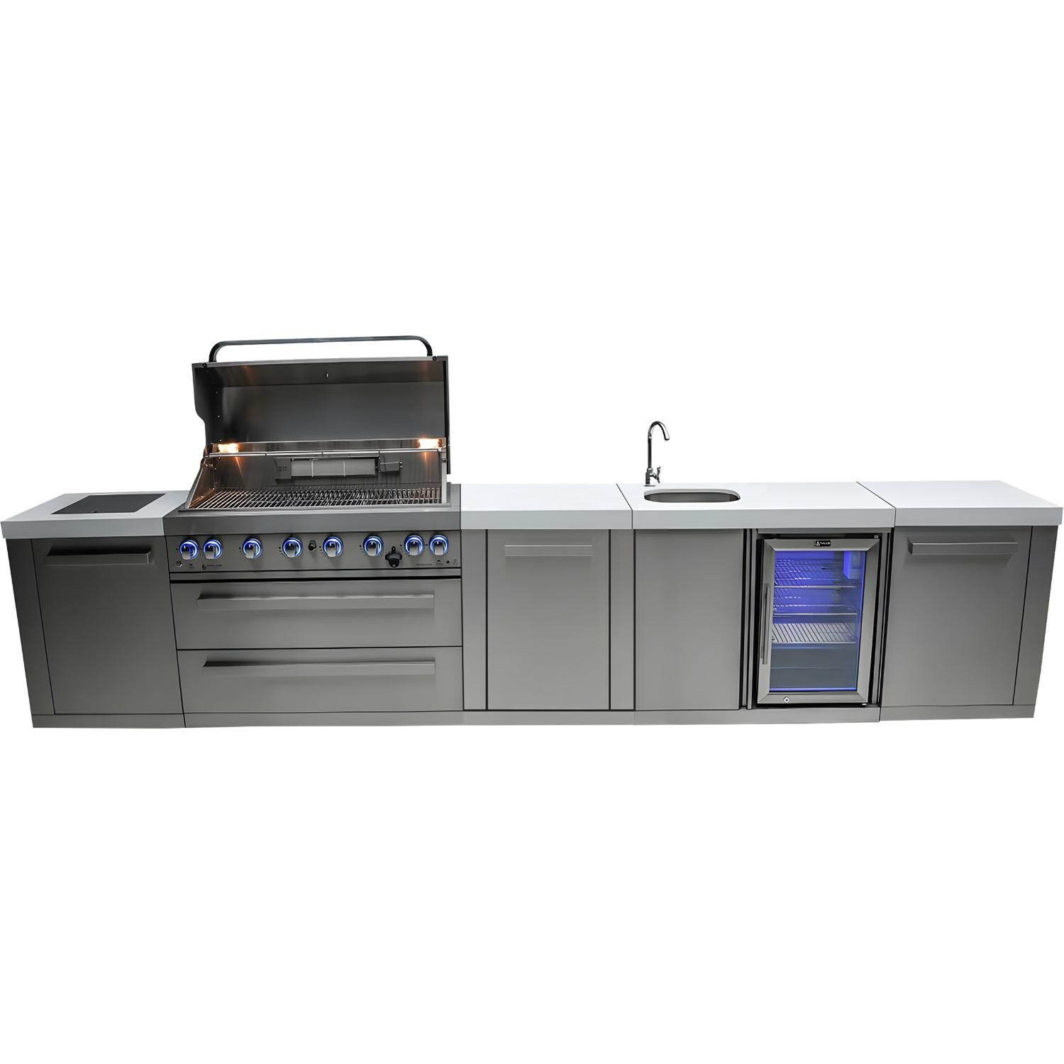 Mont Alpi Original Series 13 Ft Natural Gas Outdoor Kitchen Island w/ 44-in Grill, Side Burner, Beverage Center & Extra Door (Ships Propane w/ Conversion Kit)