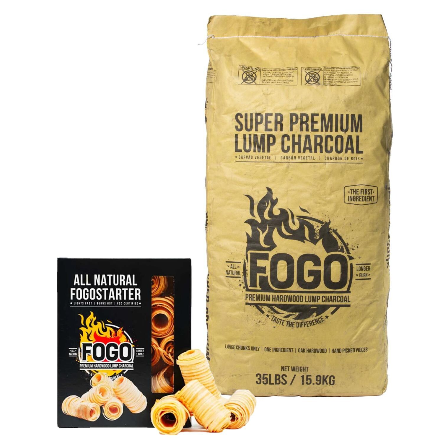 FOGO 35 Lb Super Premium Natural Hardwood Lump Charcoal & FOGOStarters Combo Kit