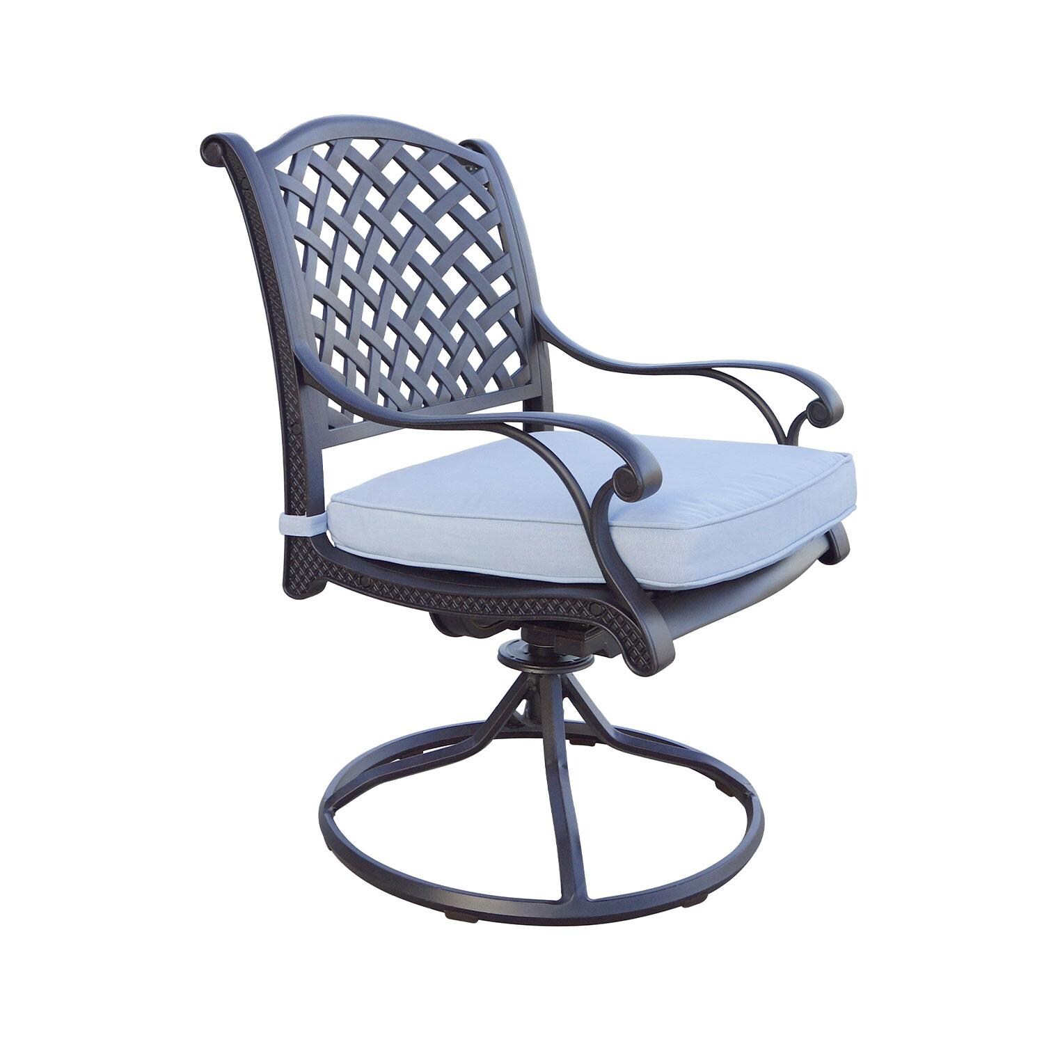 Nassau Cast Aluminum 4 Pc Set Swivel Rocker Dining Chair Set in Antique Bronze/Sky Blue by Darlee - Side View - White Background thumbnail